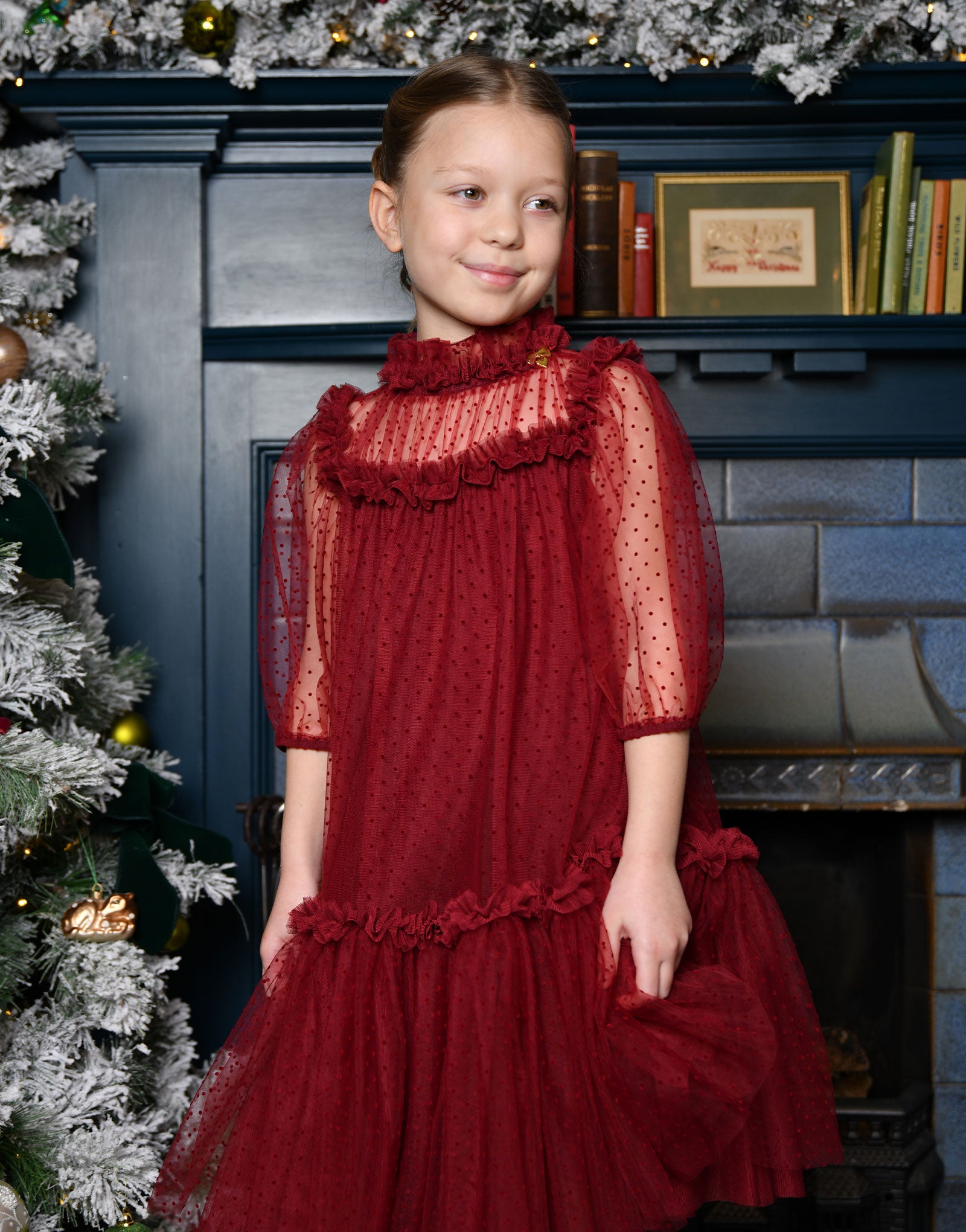Myrtisa Spotted Tulle Dress Port