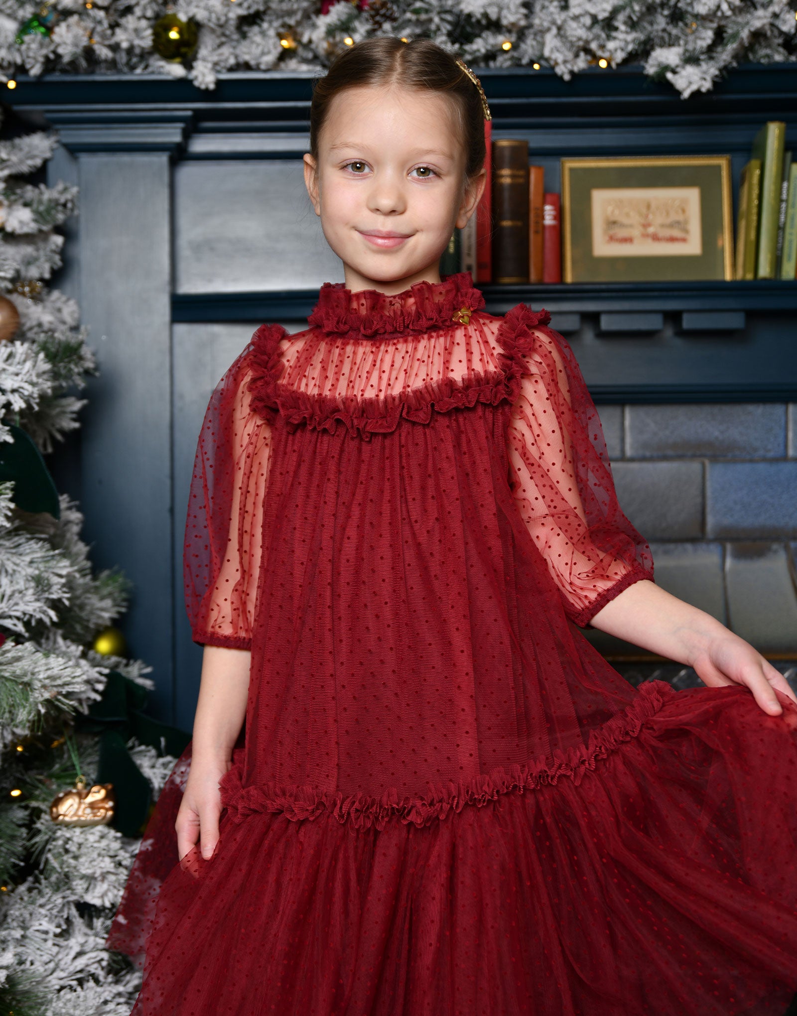 Myrtisa Spotted Tulle Dress Port