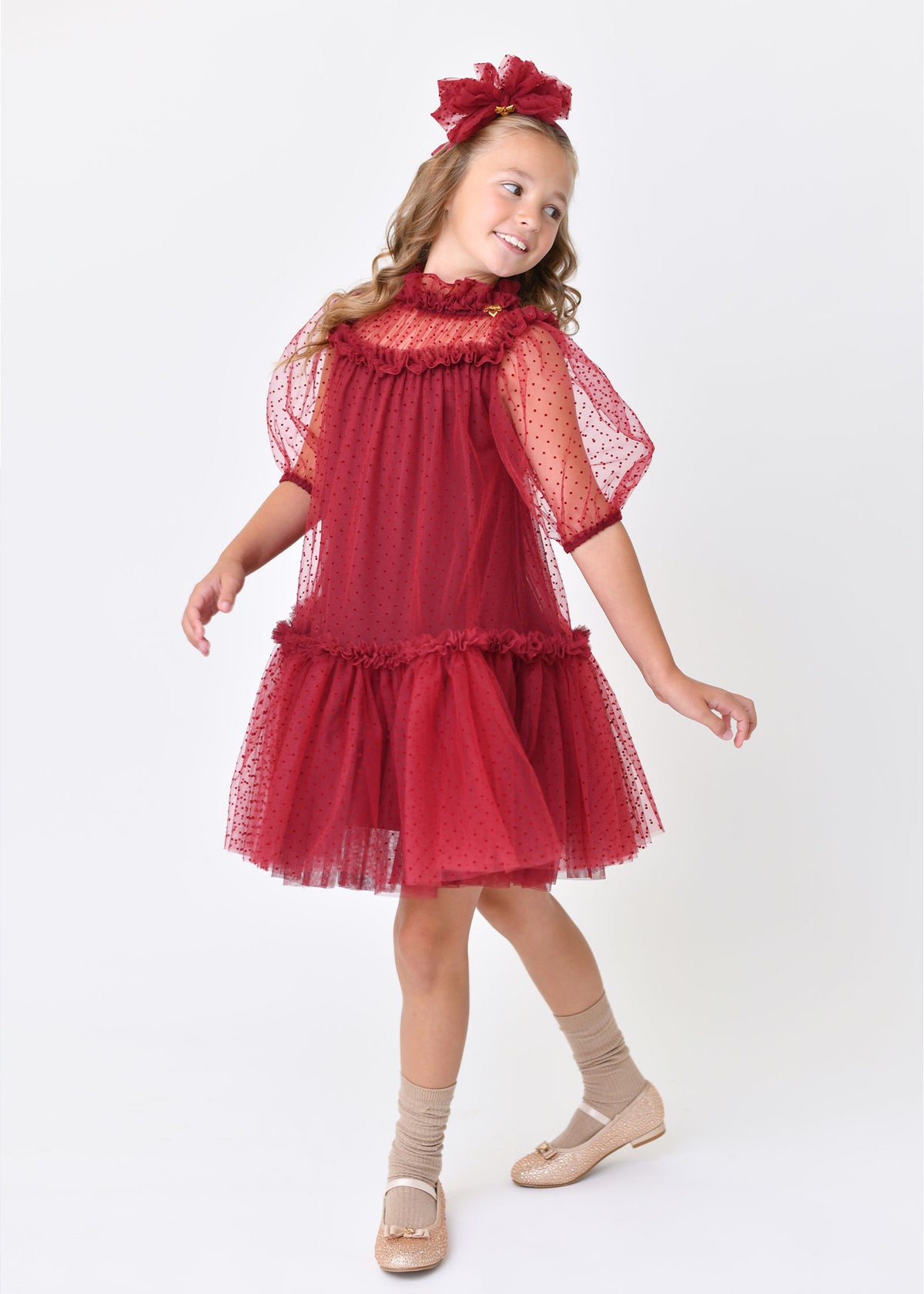 Myrtisa Spotted Tulle Dress Port