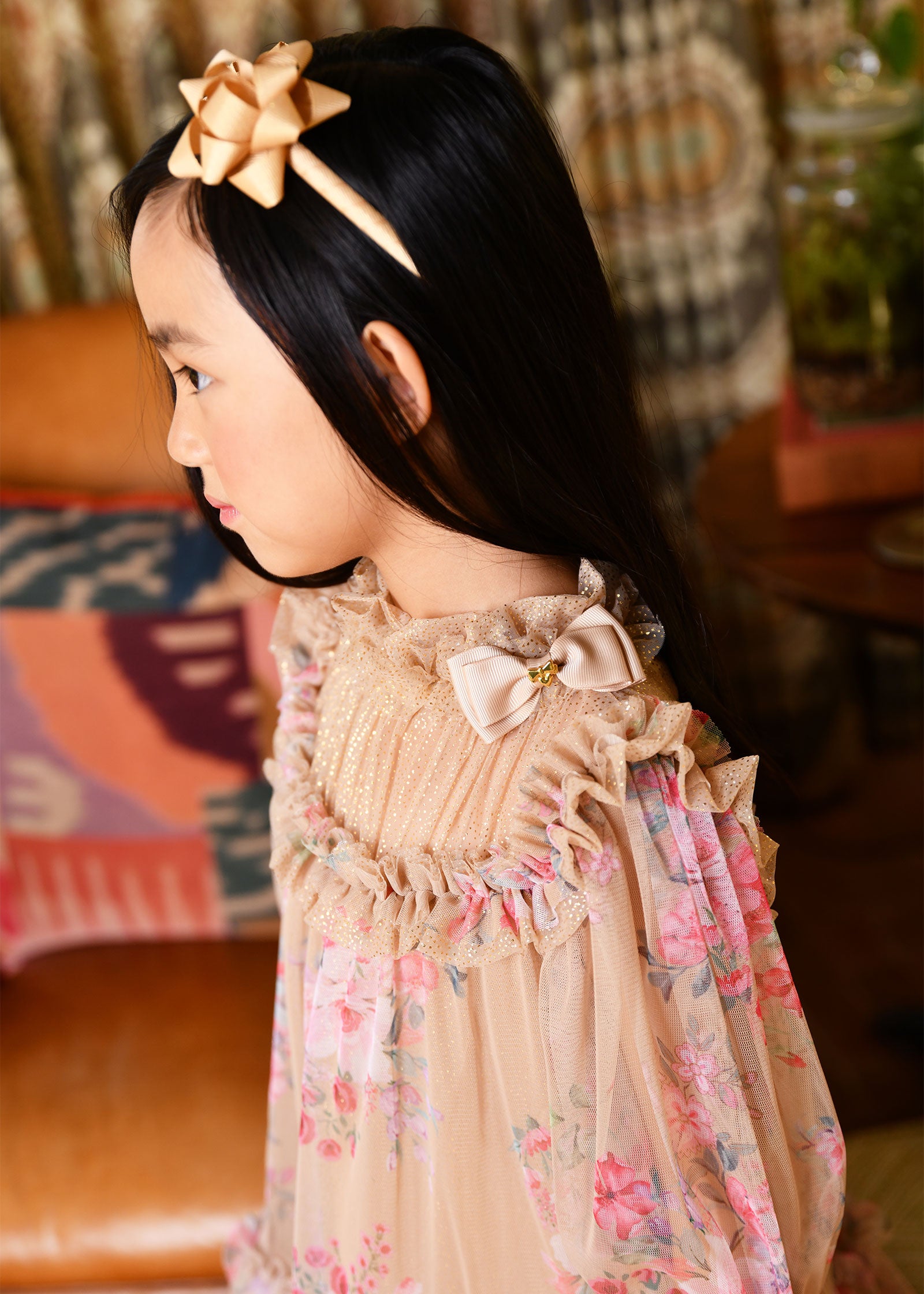 Myrtisa Flower Tulle Dress Sand