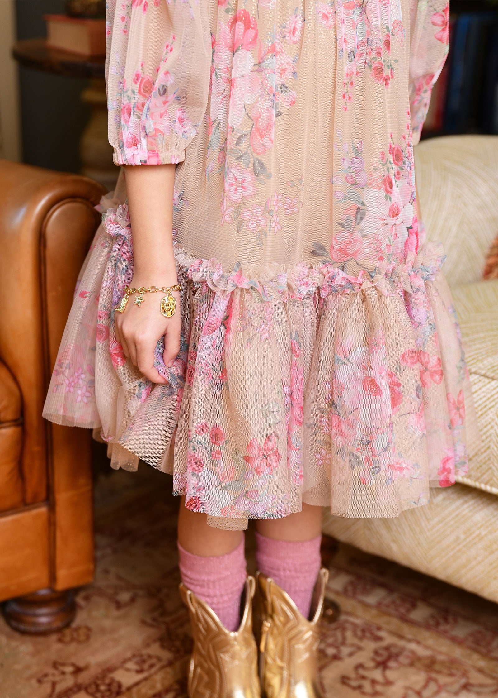 Myrtisa Flower Tulle Dress Sand