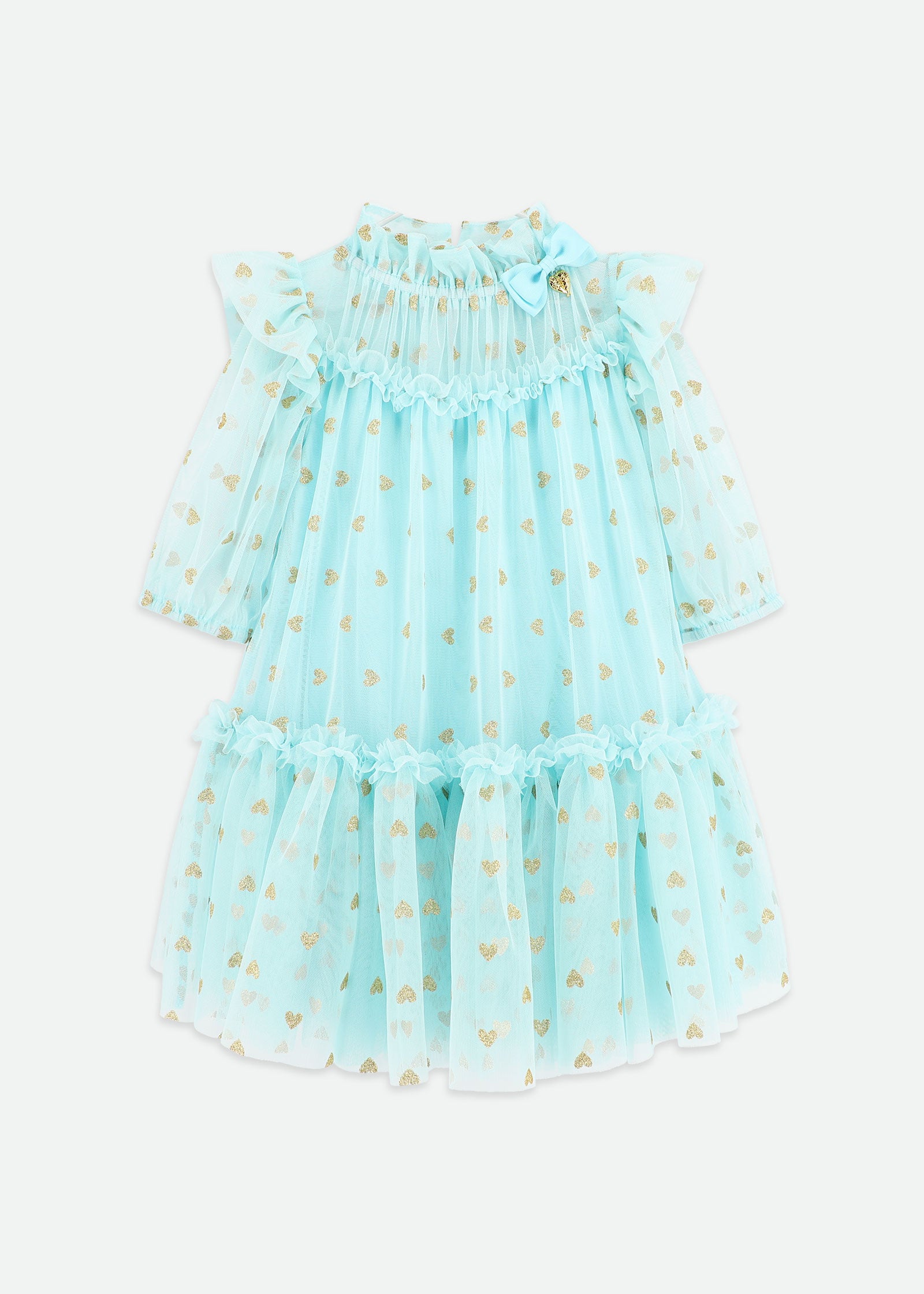 Angel's Face - Myrtle Gold Hearts Tulle Dress Aqua