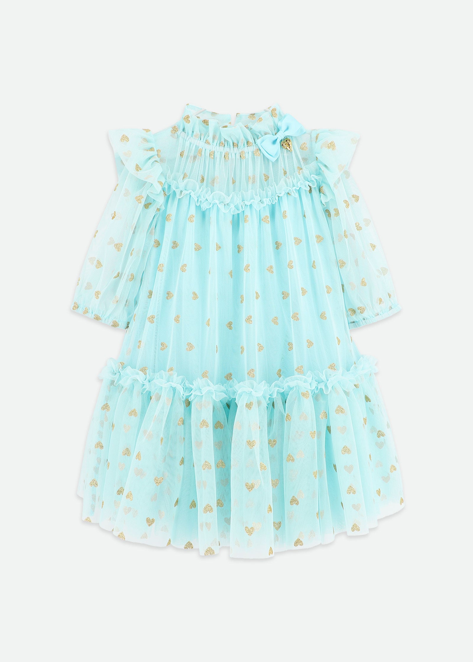 Myrtle Gold Hearts Tulle Dress Aqua