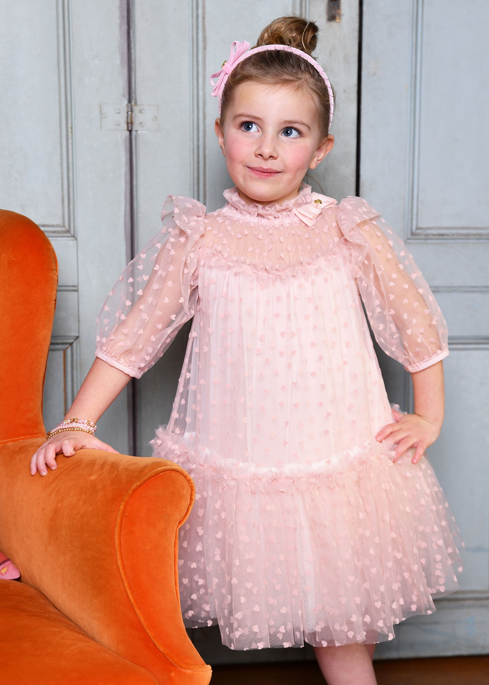 Myrtle Flock Hearts Tulle Dress Blush Pink