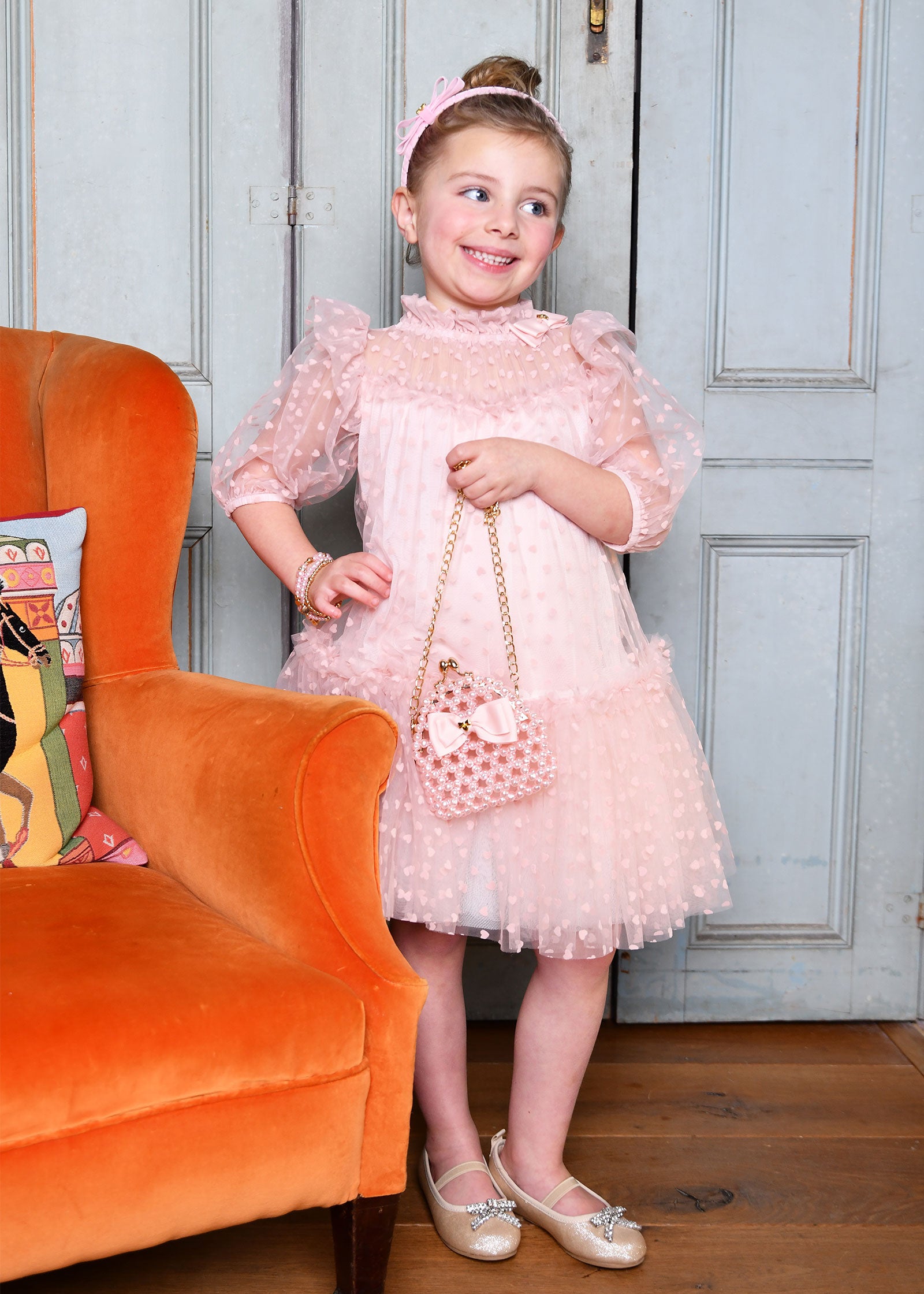 Myrtle Flock Hearts Tulle Dress Blush Pink