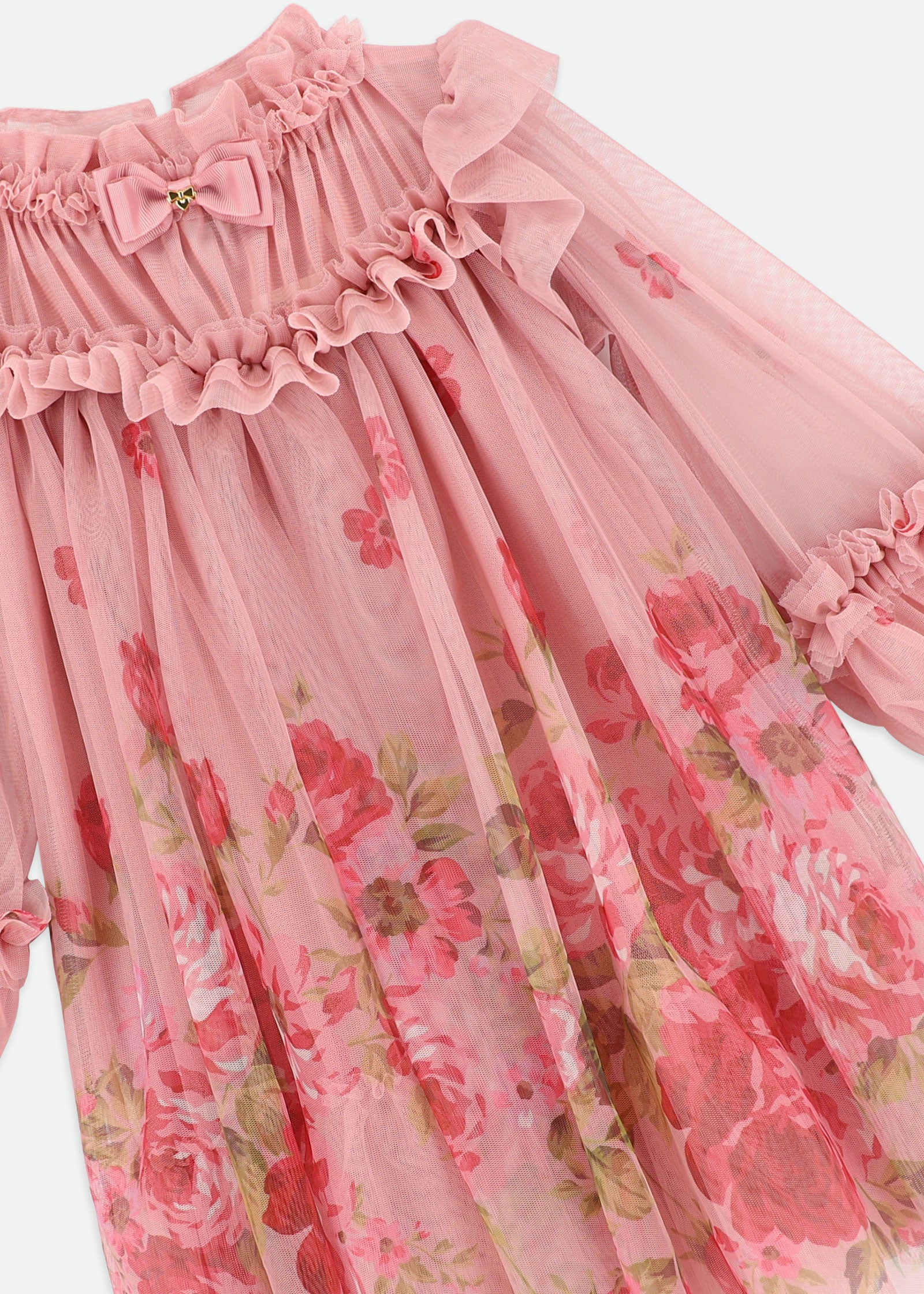 Nadiya Border Print Tulle Dress Tea Rose