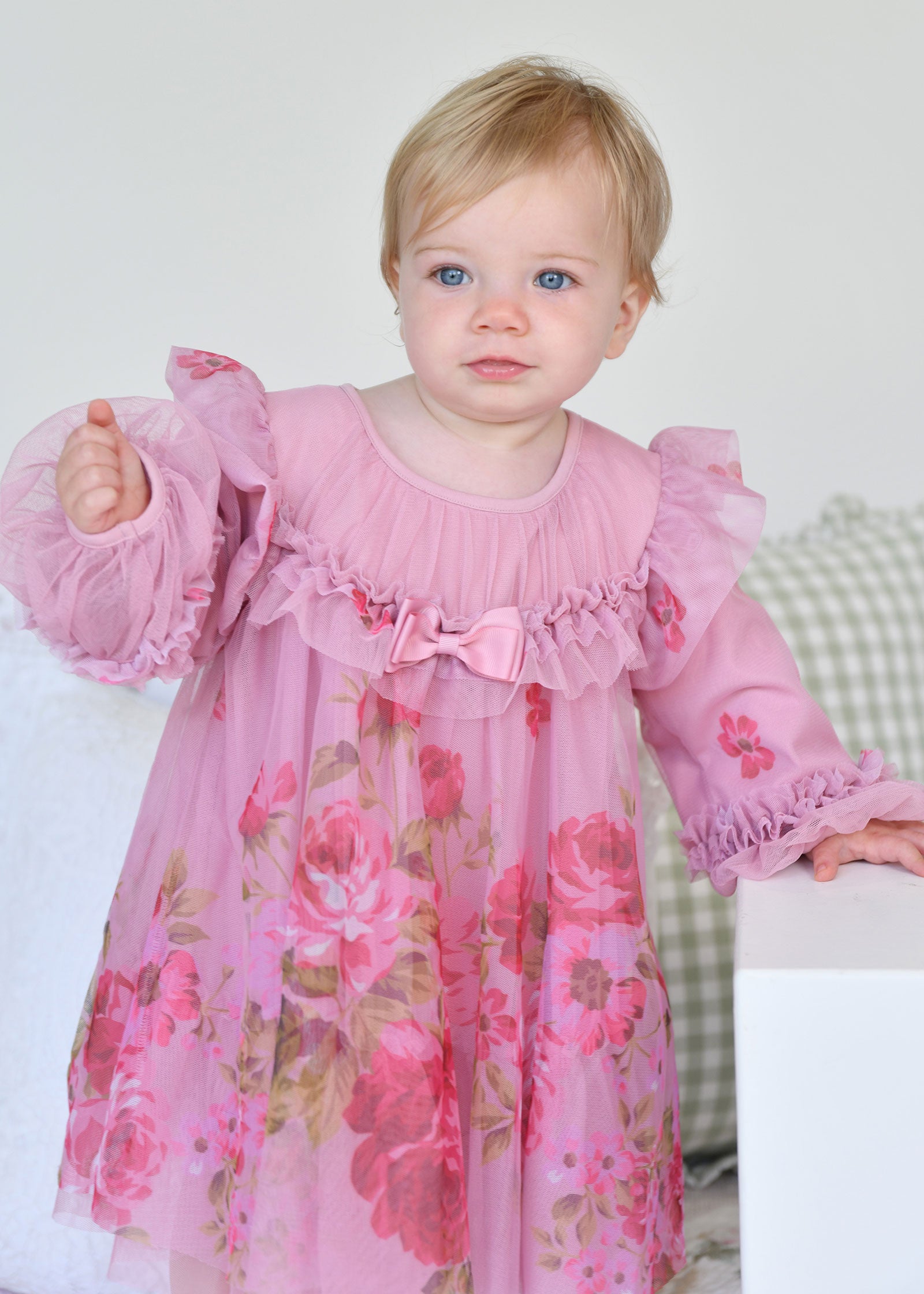 Nadiya Baby Boarder Print Dress Tea Rose
