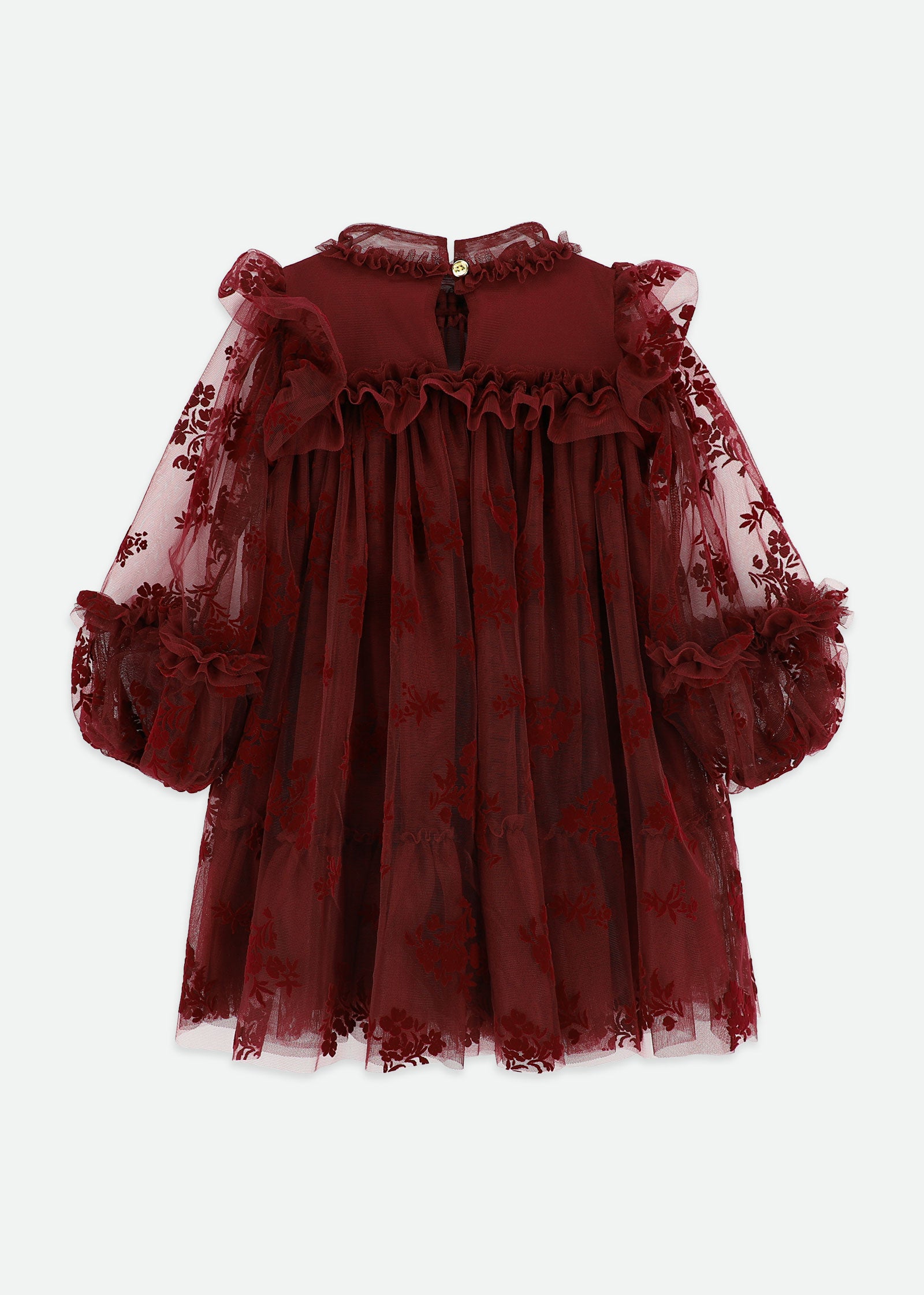 Nadiya Flock Flower Tulle Dress Burgunday