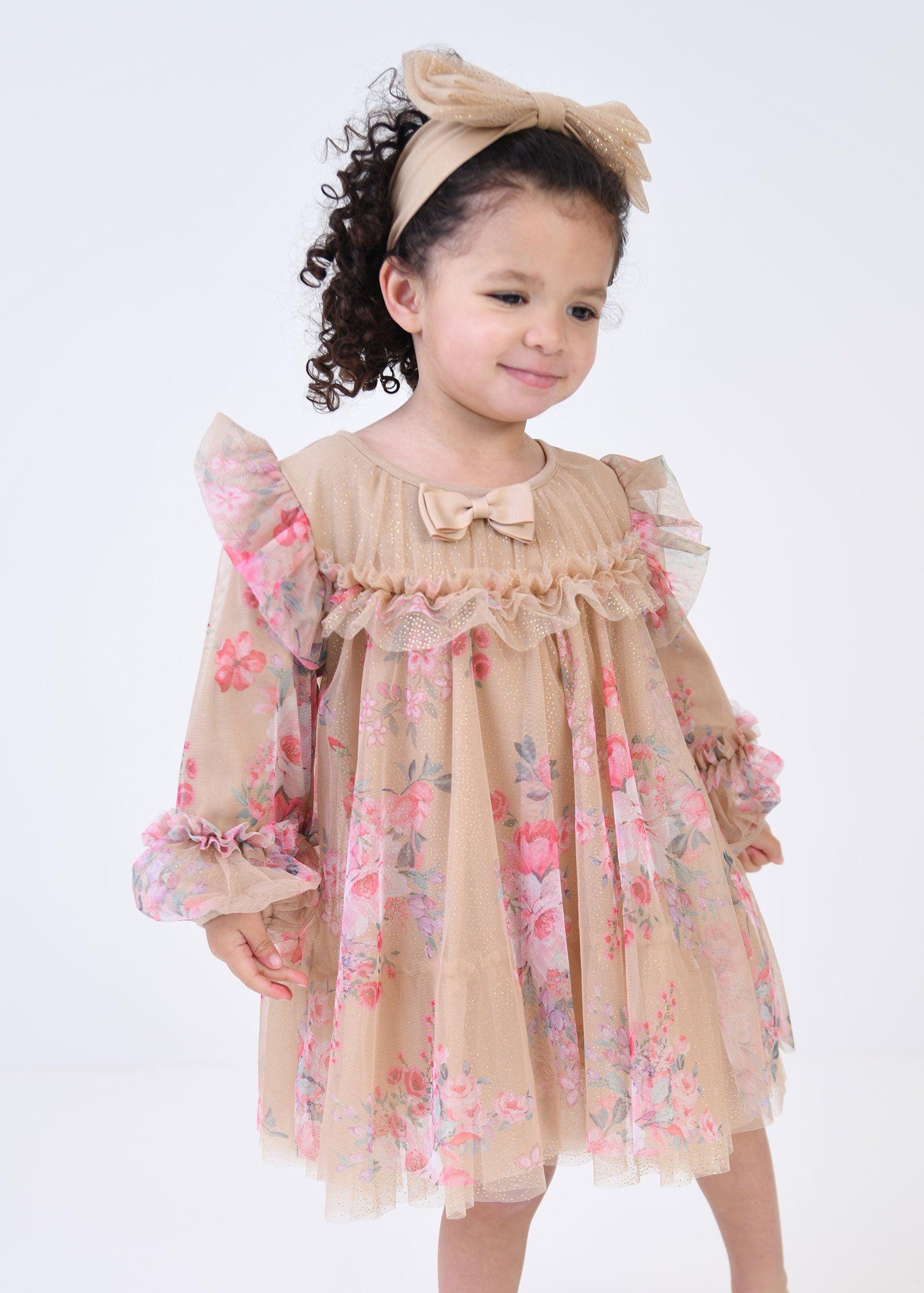 Nadiya Baby Flower Tulle Dress Sand