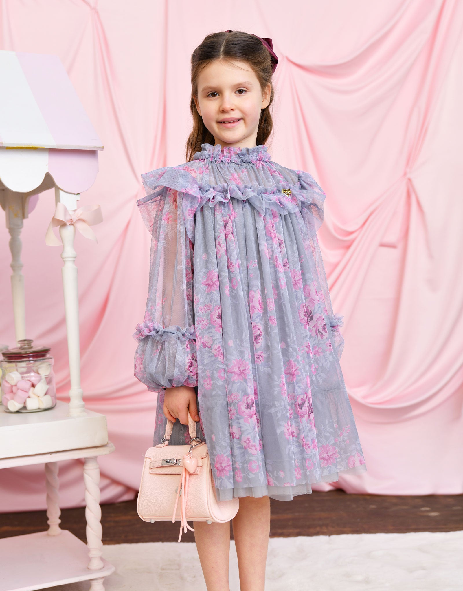 Nadiya Post Print Tulle Dress Grey