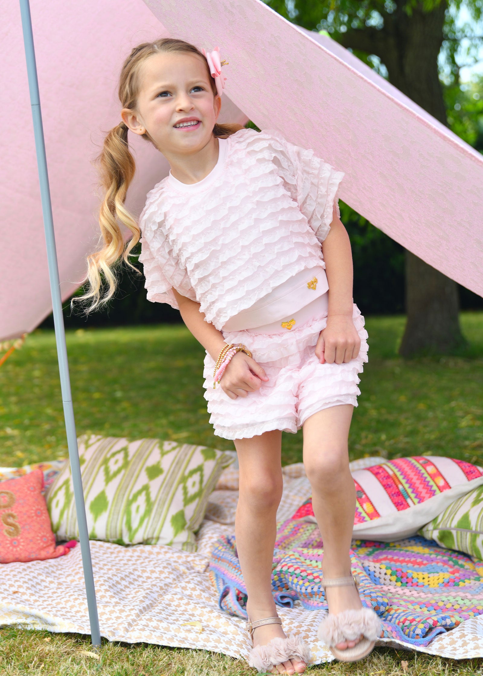 Natalia Frilly Tee And Short Set Pale Pink