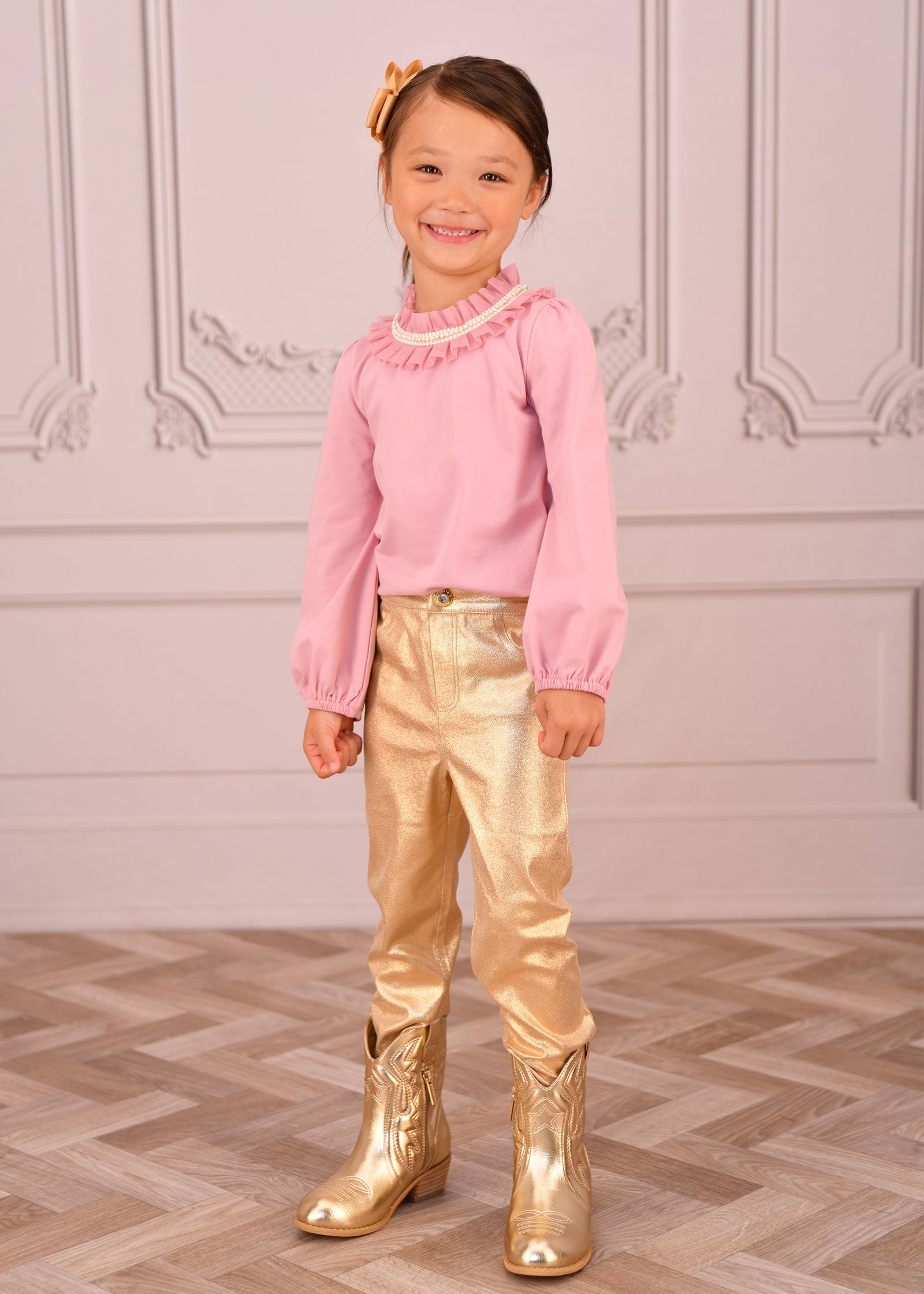 Nell Pleated Collar Top Tea Rose