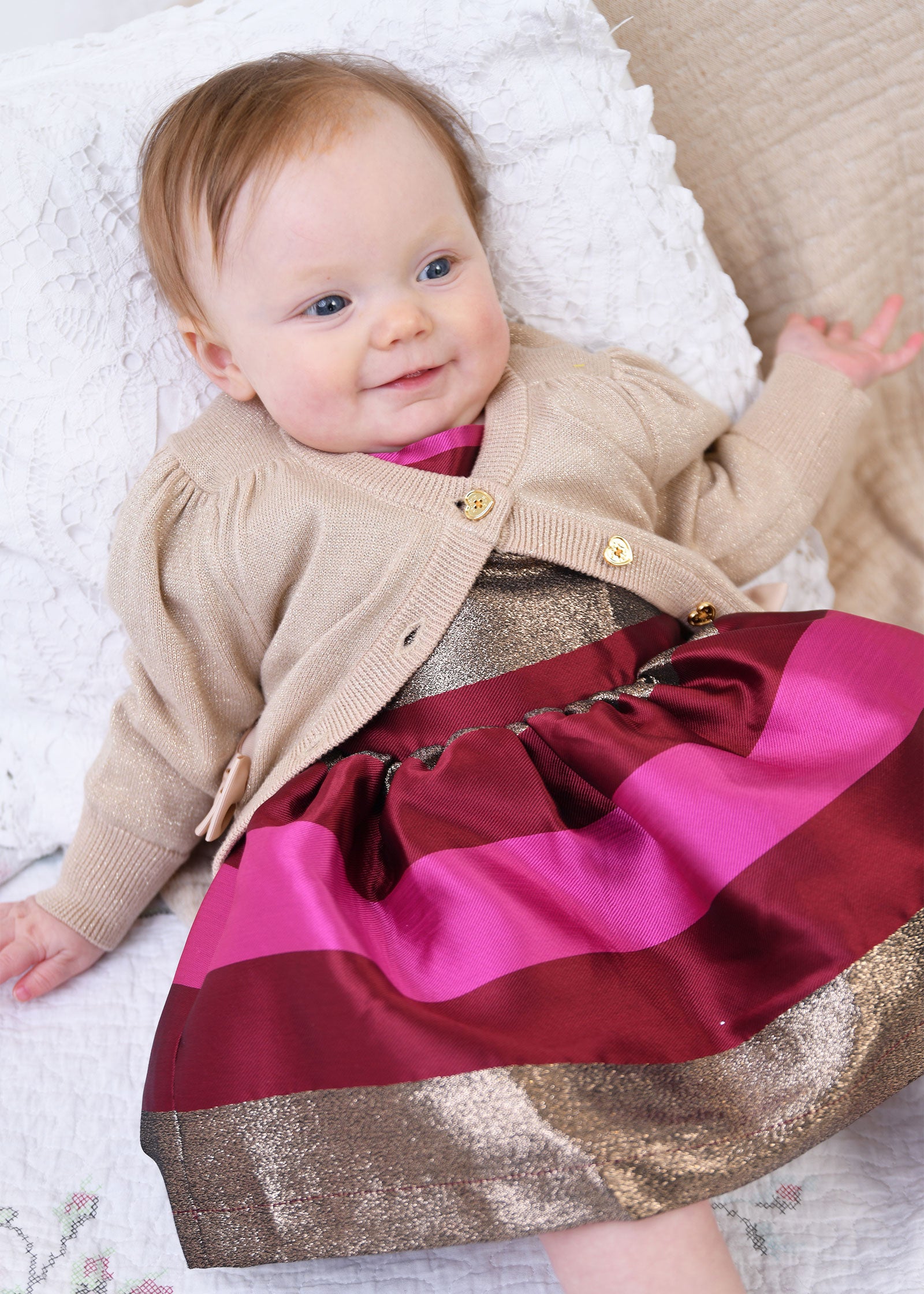 Nicolette Metallic Baby Cardigan Sand