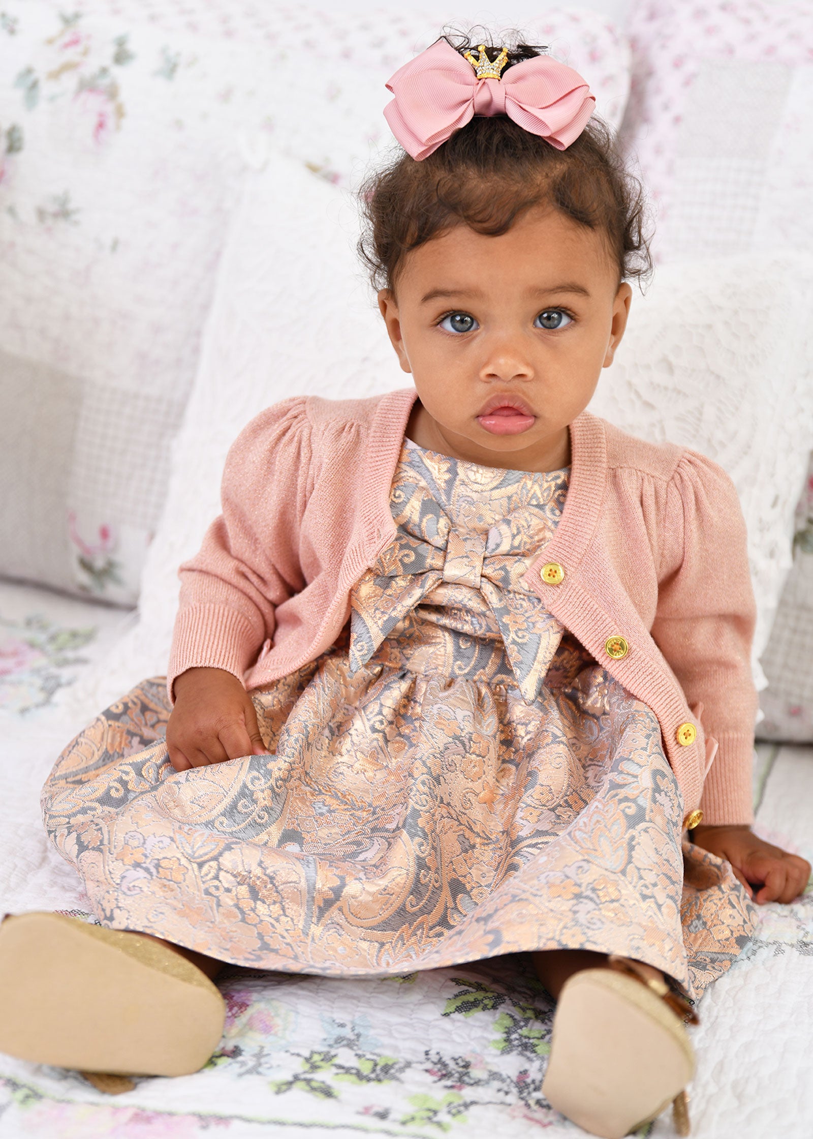 Nicolette Metallic Baby Cardigan Blush