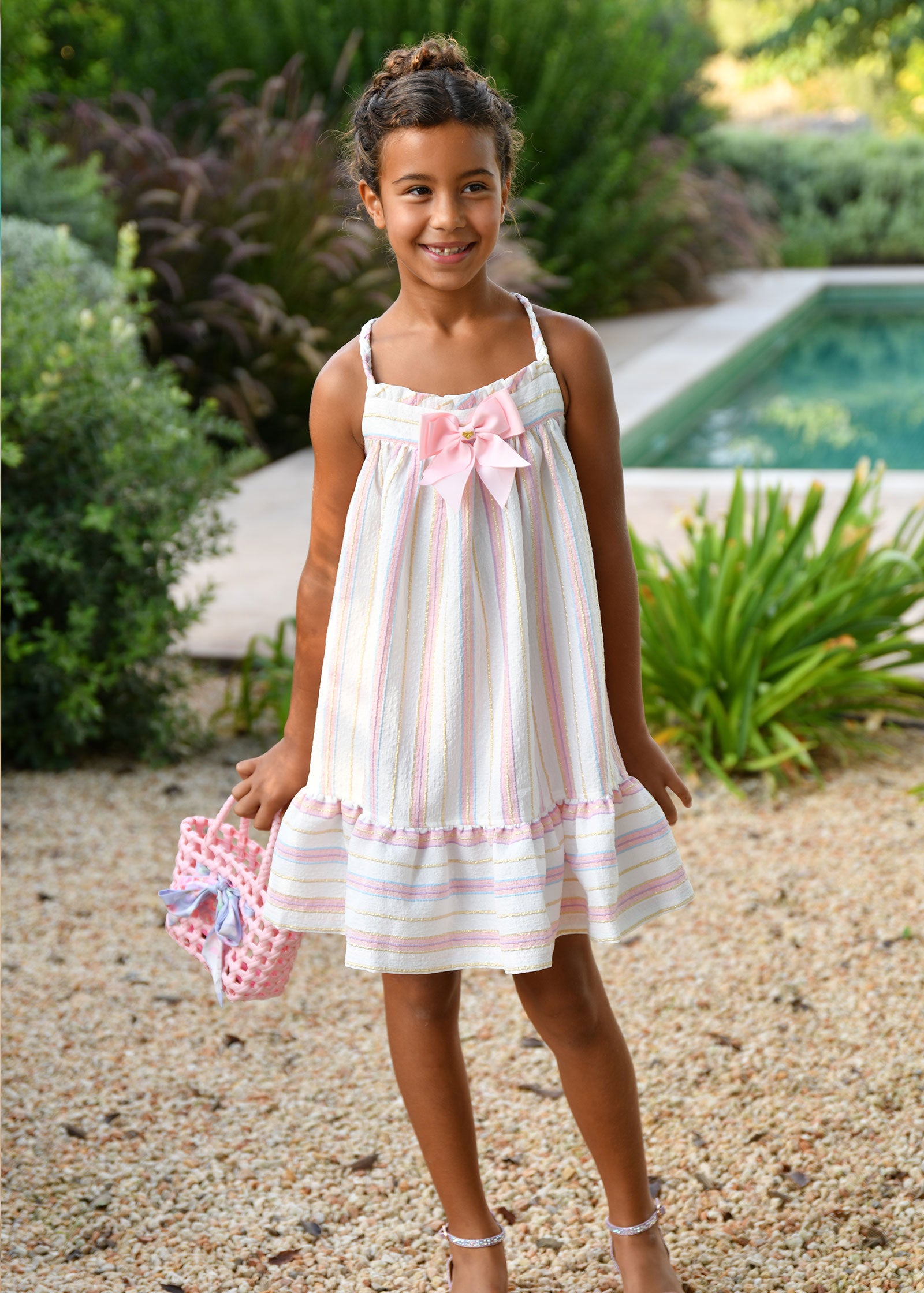 Oceana Jacquard Stripe Sun Dress Snowdrop Stripe