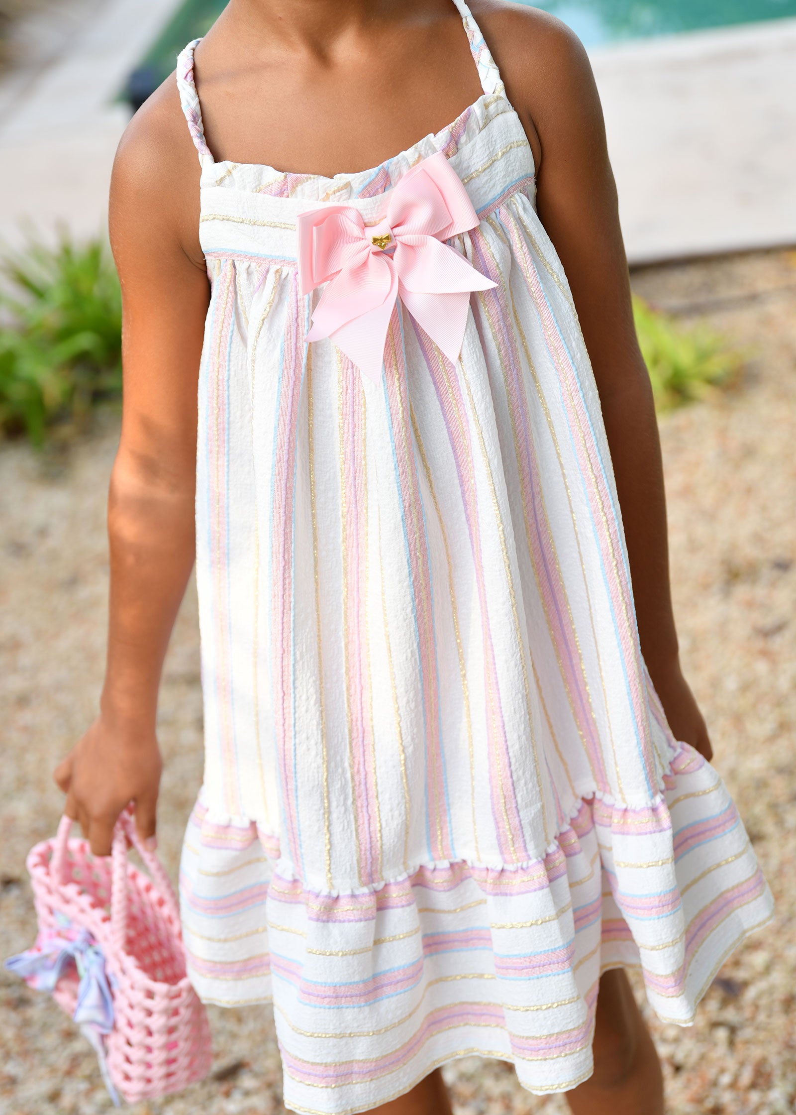 Oceana Jacquard Stripe Sun Dress Snowdrop Stripe