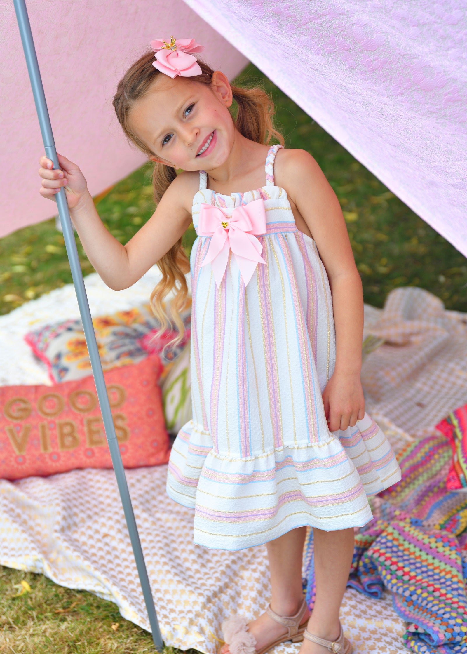 Oceana Jacquard Stripe Sun Dress Snowdrop Stripe