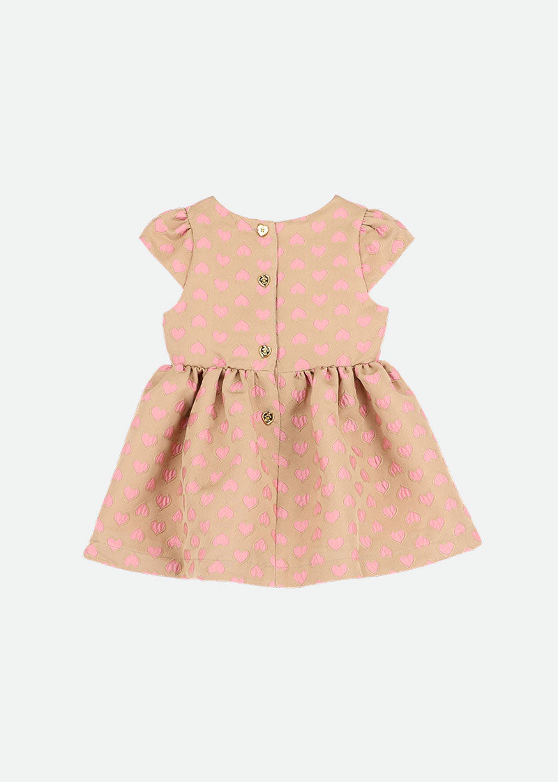 Oksana Baby Dress Sand With Pink Hearts