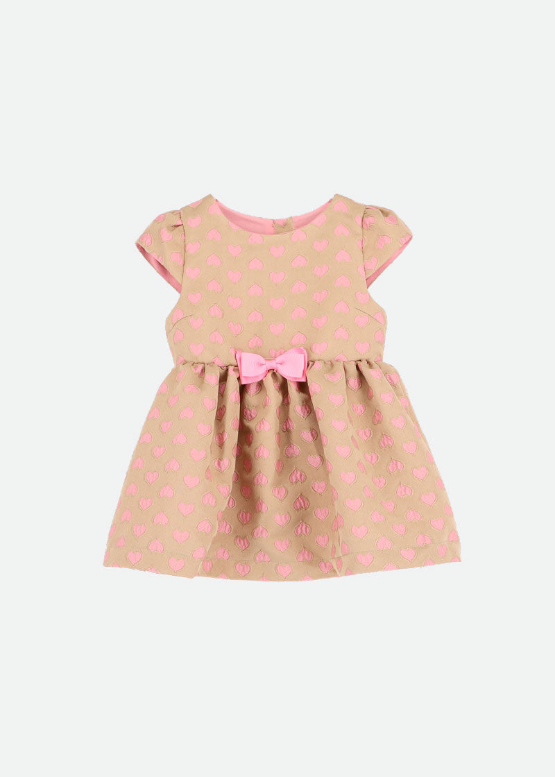 Oksana Baby Dress Sand With Pink Hearts