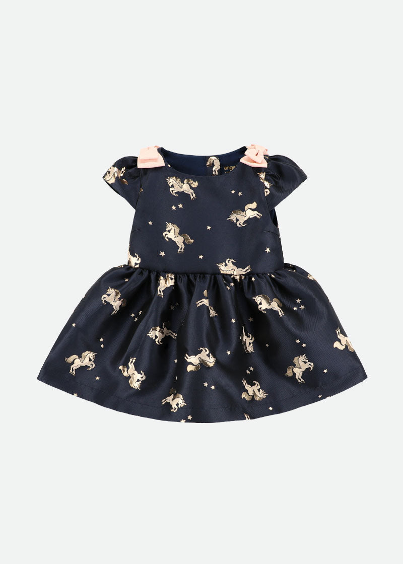 Oksana Unicorn Jacquard Baby Dress Navy