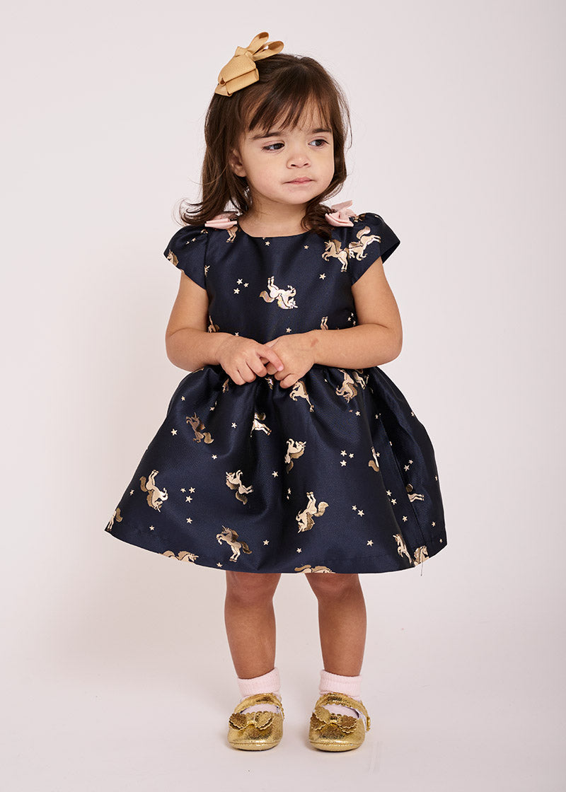 Oksana Unicorn Jacquard Baby Dress Navy