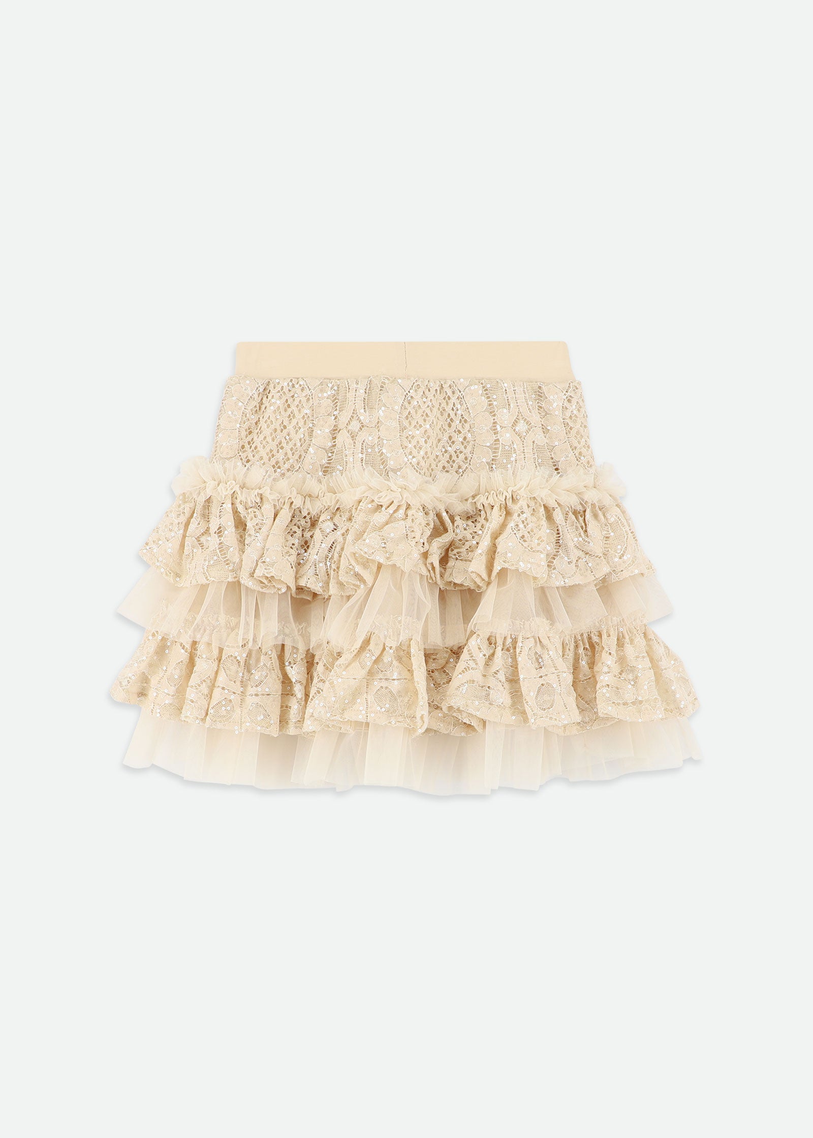 Olivia Tiered Sequin Lace Skirt Biscuit