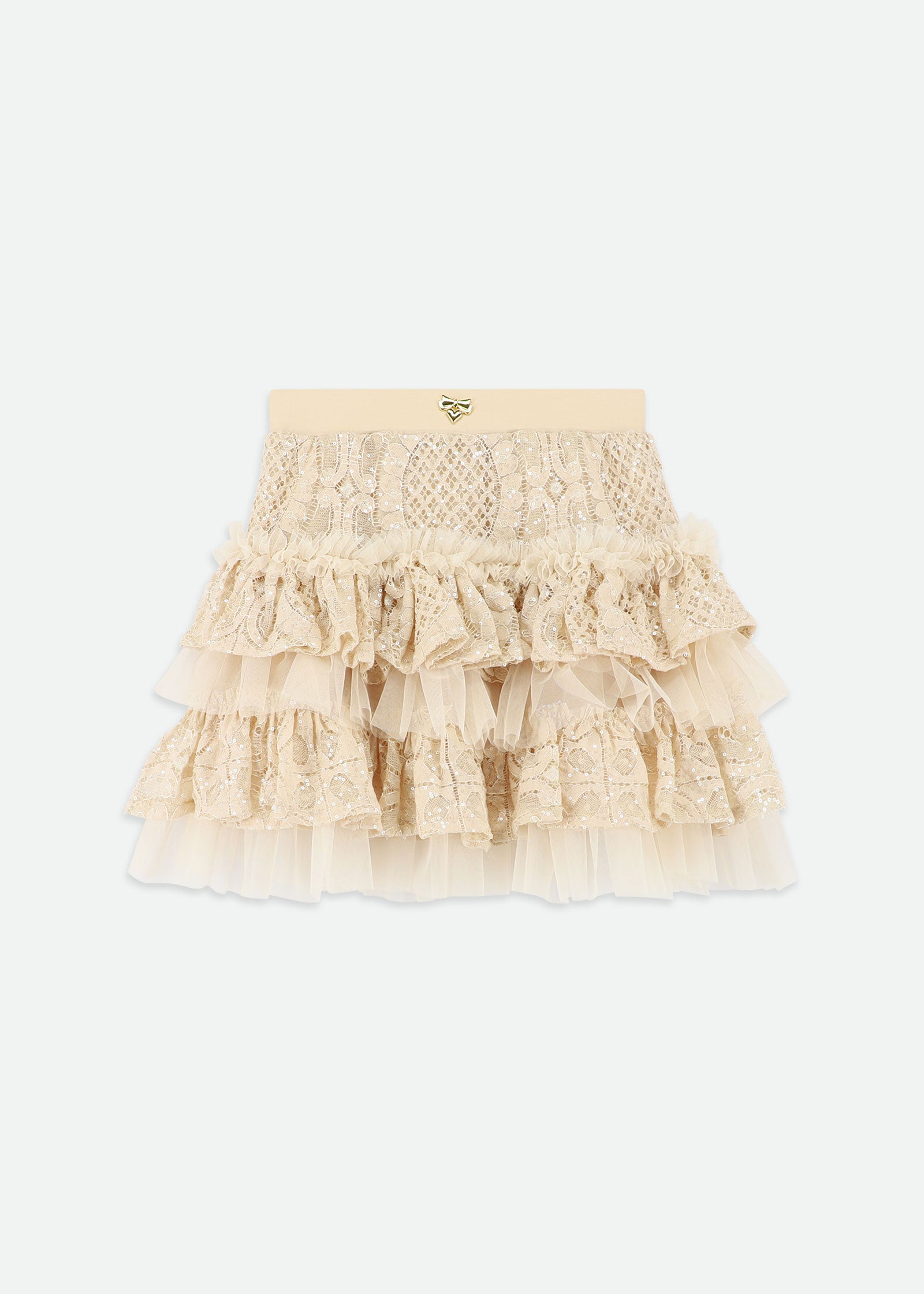 Olivia Tiered Sequin Lace Skirt Biscuit