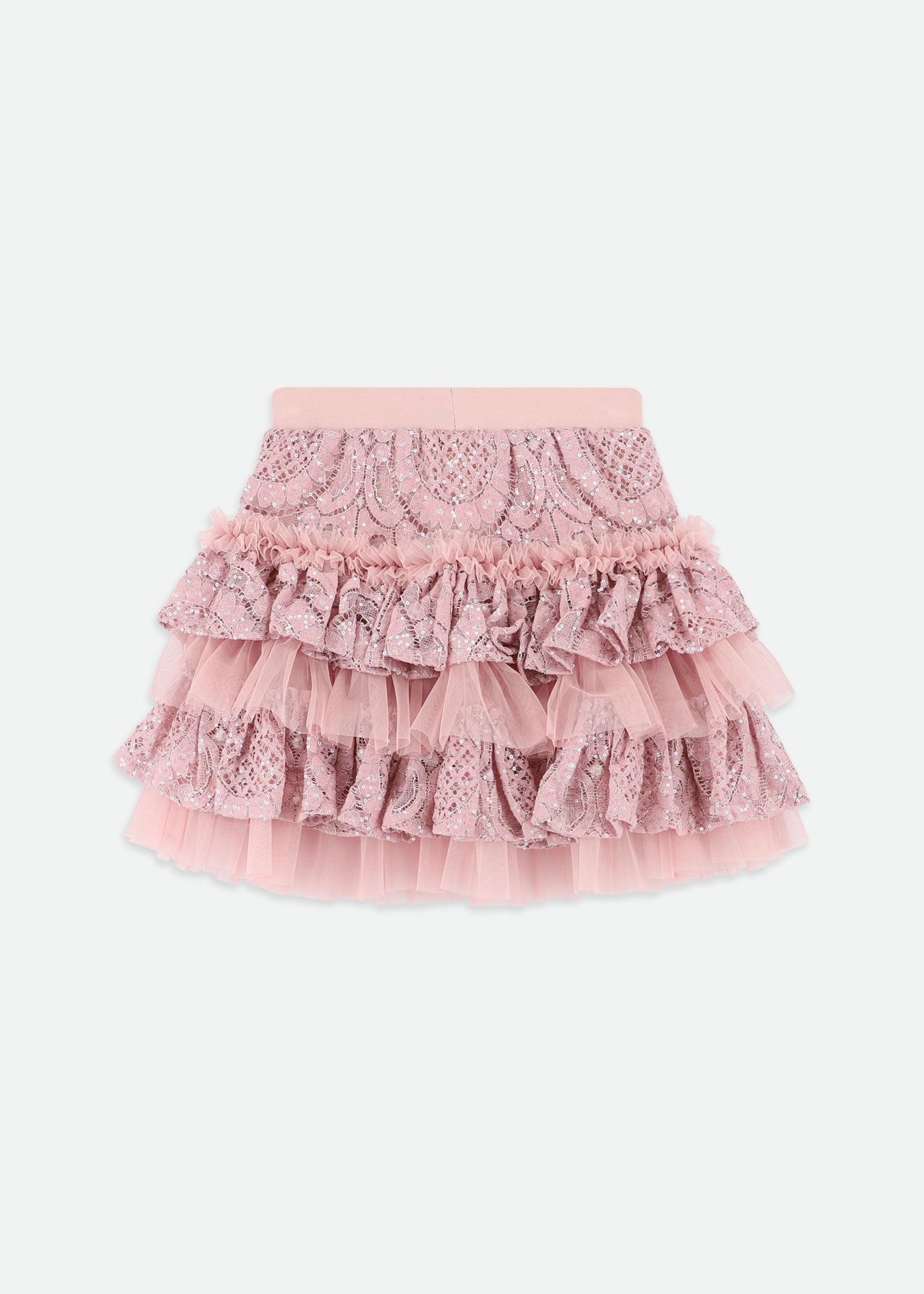 Olivia Tiered Sequin Lace Skirt Vintage Rose