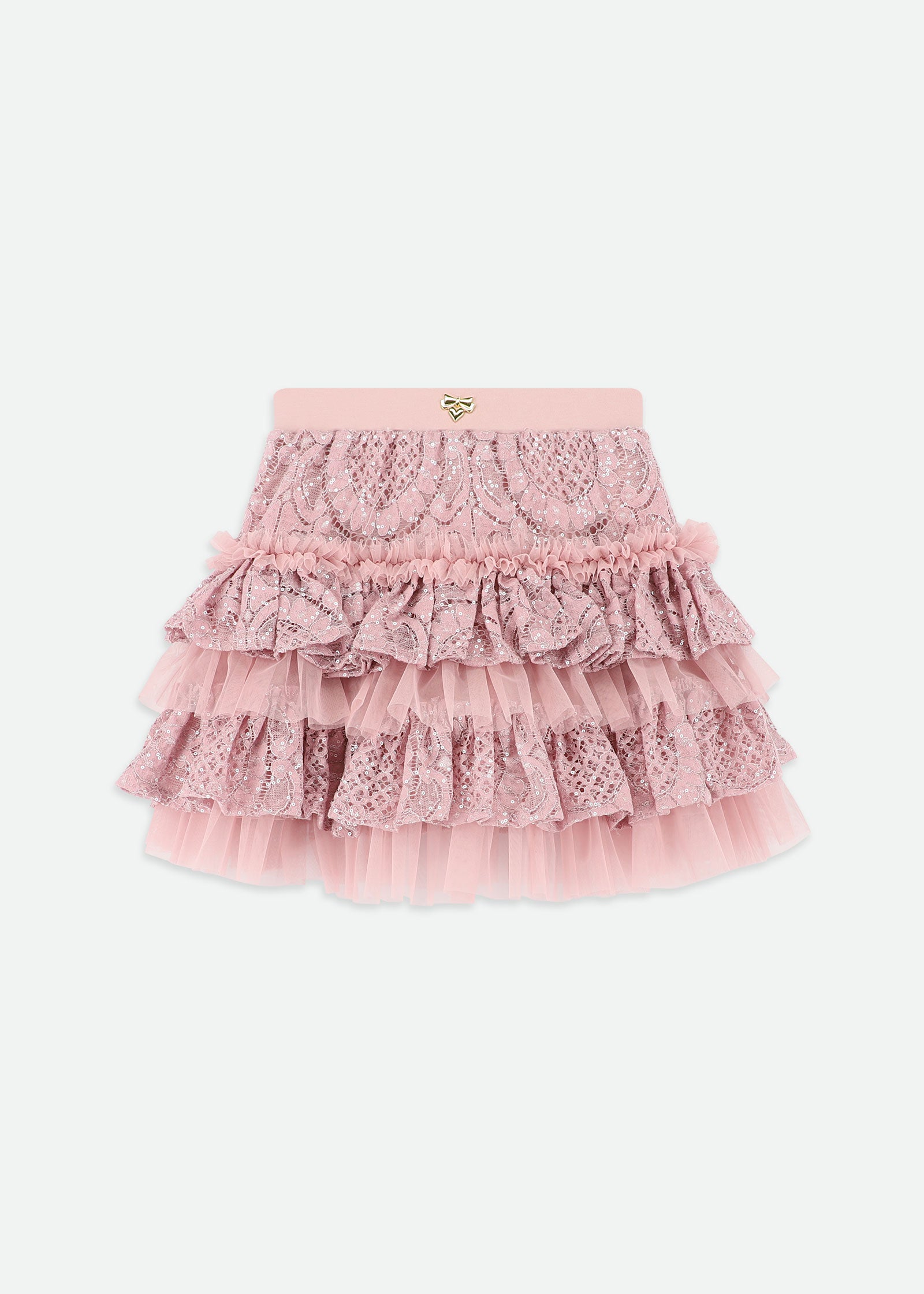 Olivia Tiered Sequin Lace Skirt Vintage Rose