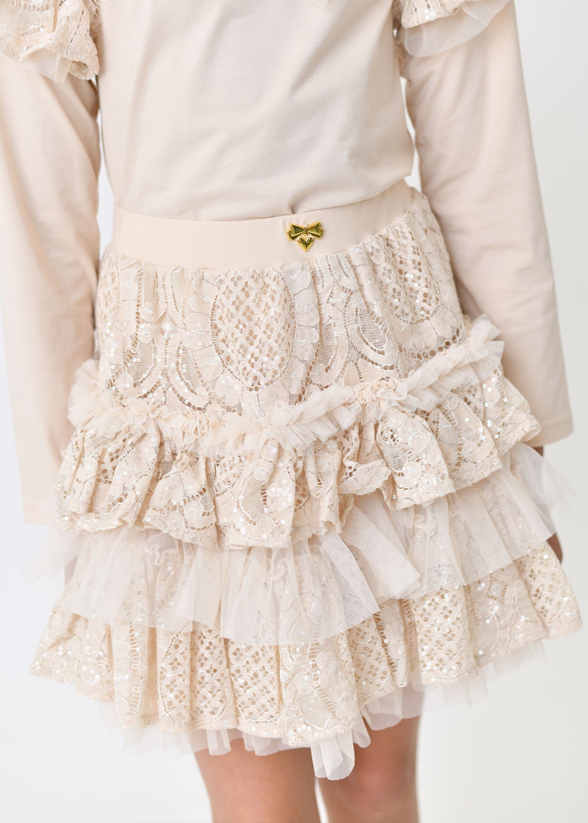 Olivia Tiered Sequin Lace Skirt Biscuit