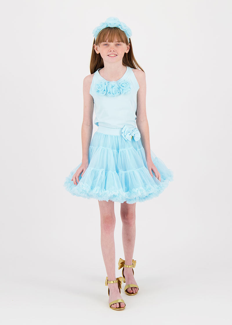 Ottilie Tulle Roses Top Aqua