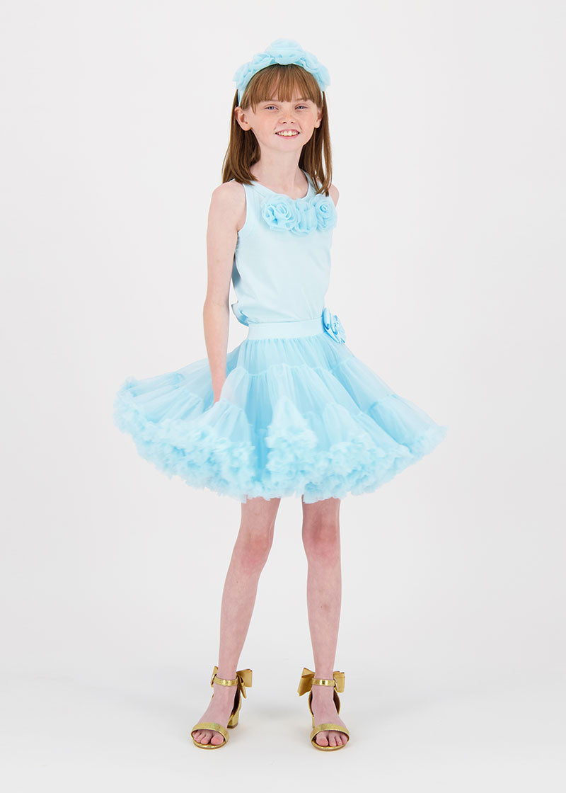 Ottilie Tulle Roses Top Aqua