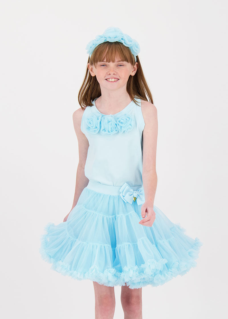 Ottilie Tulle Roses Top Aqua