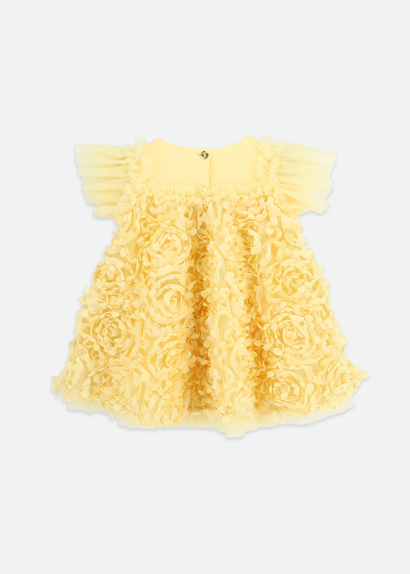Pennie 3D Roses Baby Dress Yellow