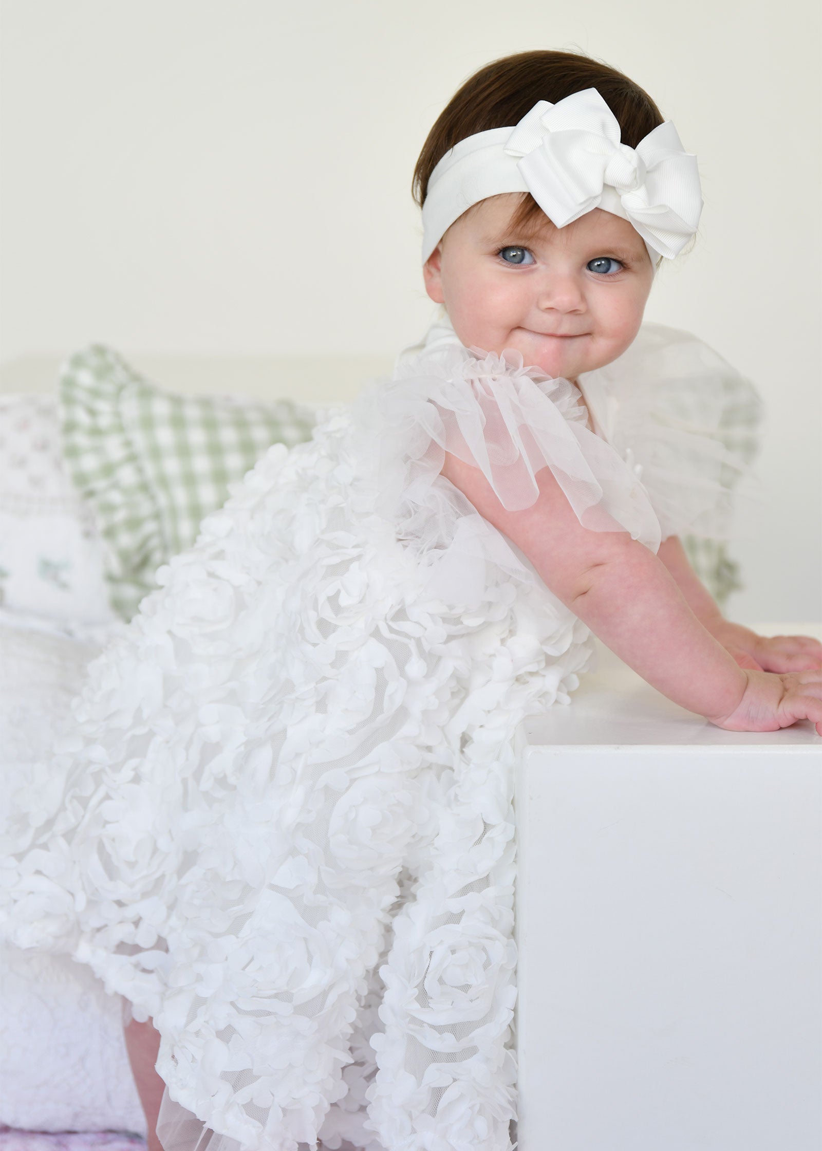 Pennie 3D Roses Baby Dress Snowdrop