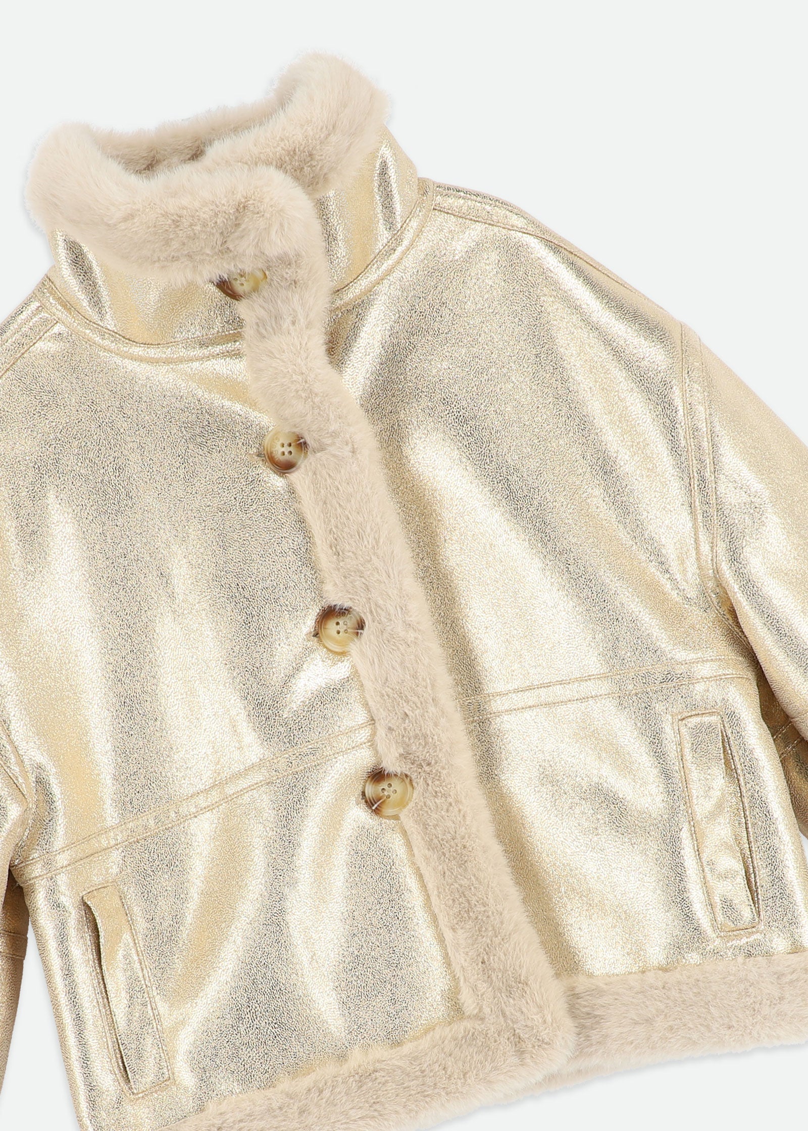 Petra Metallic Fur Jacket Gold