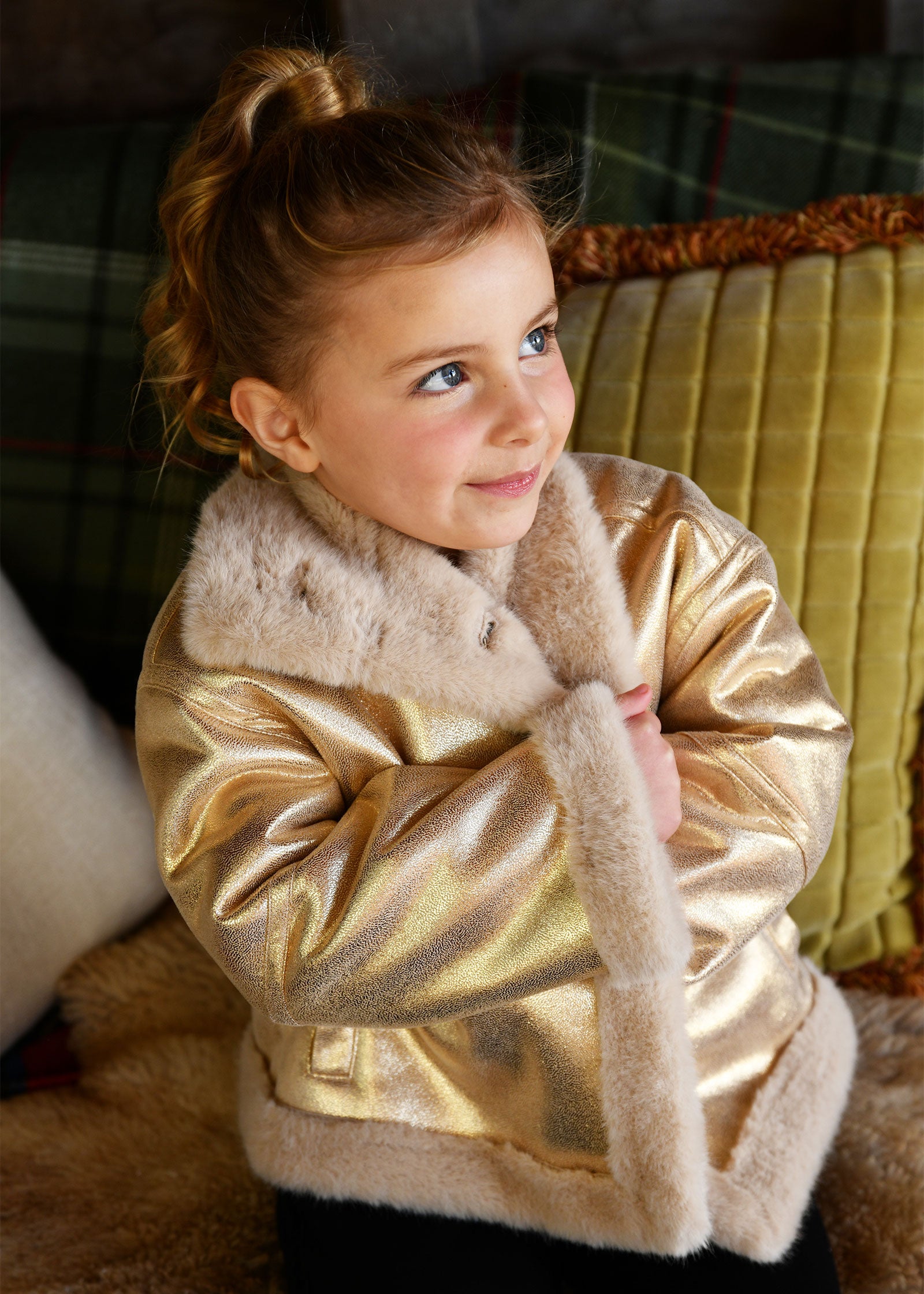 Petra Metallic Fur Jacket Gold