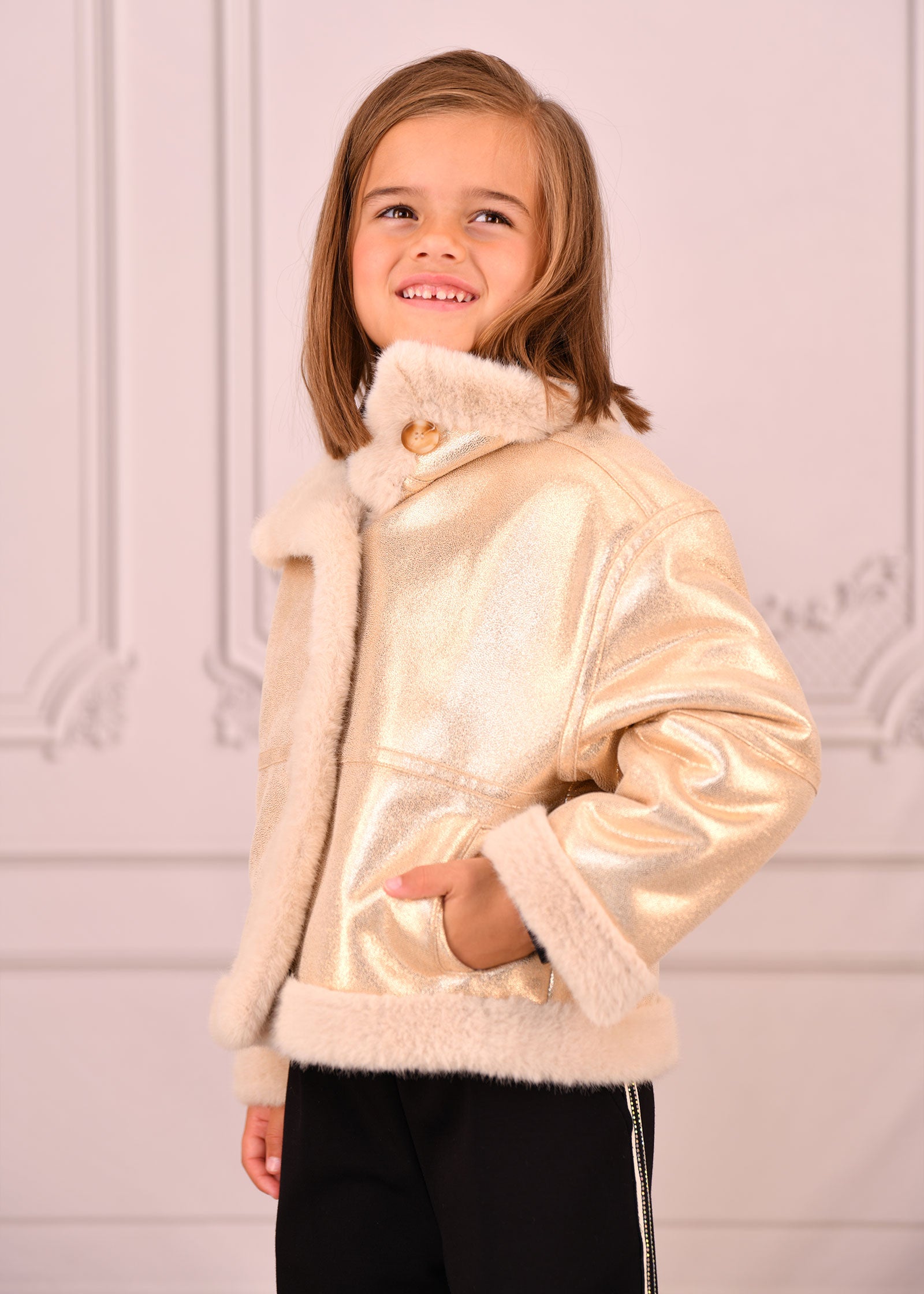 Petra Metallic Fur Jacket Gold