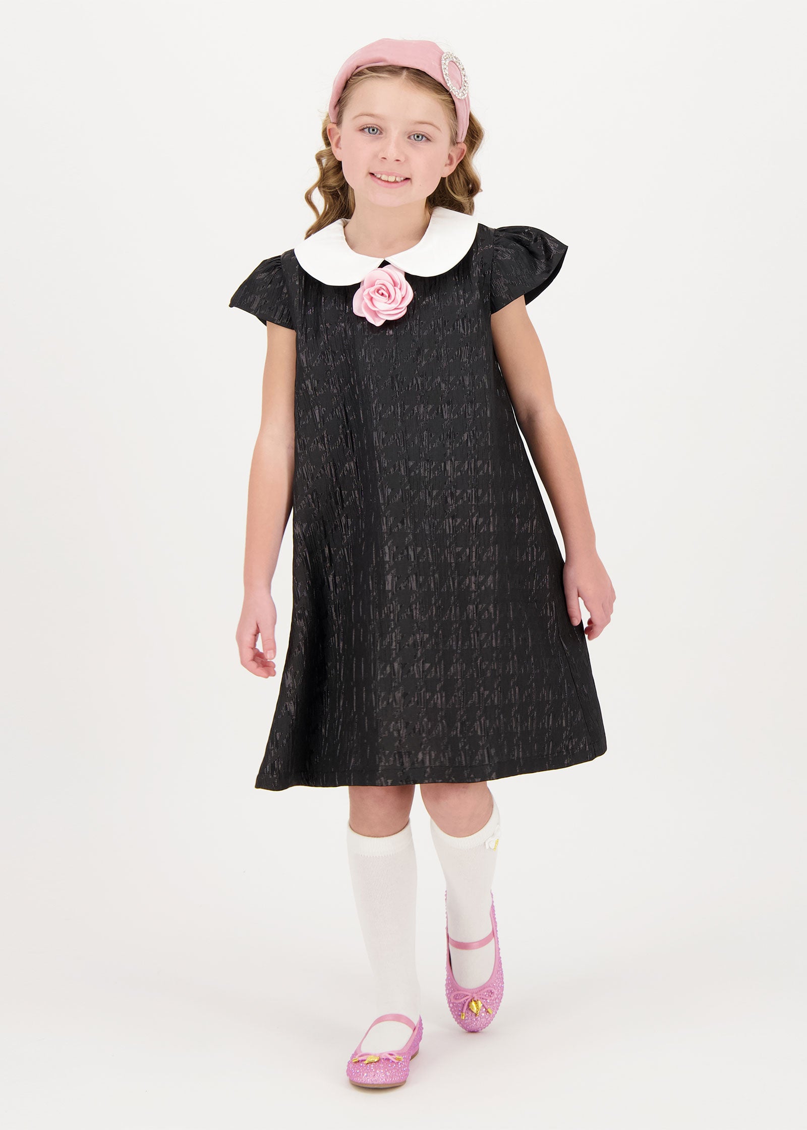 Petula Contrast Collar Jacquard Dress Black Angel s Face