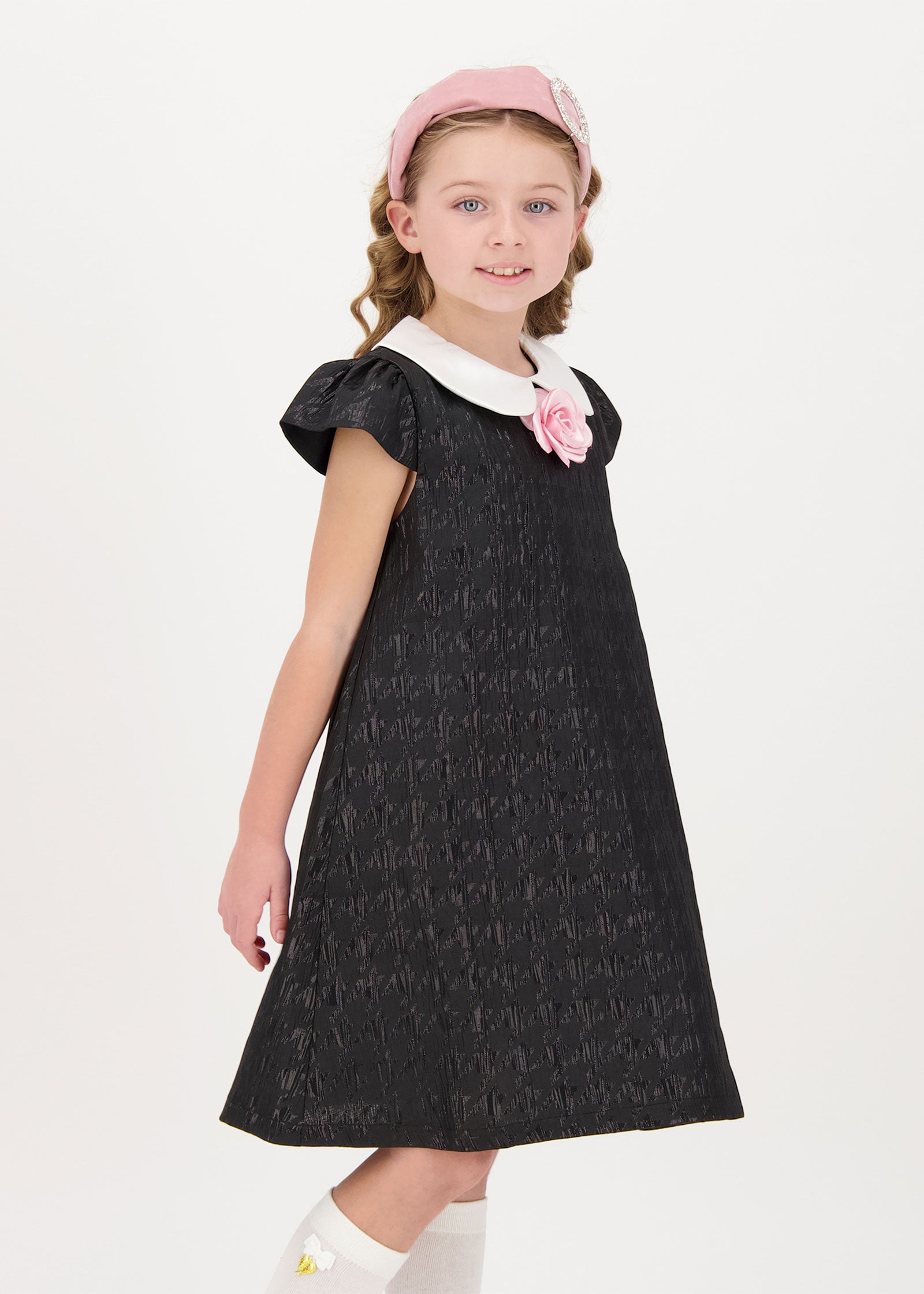 Petula Contrast Collar Jacquard Dress Black