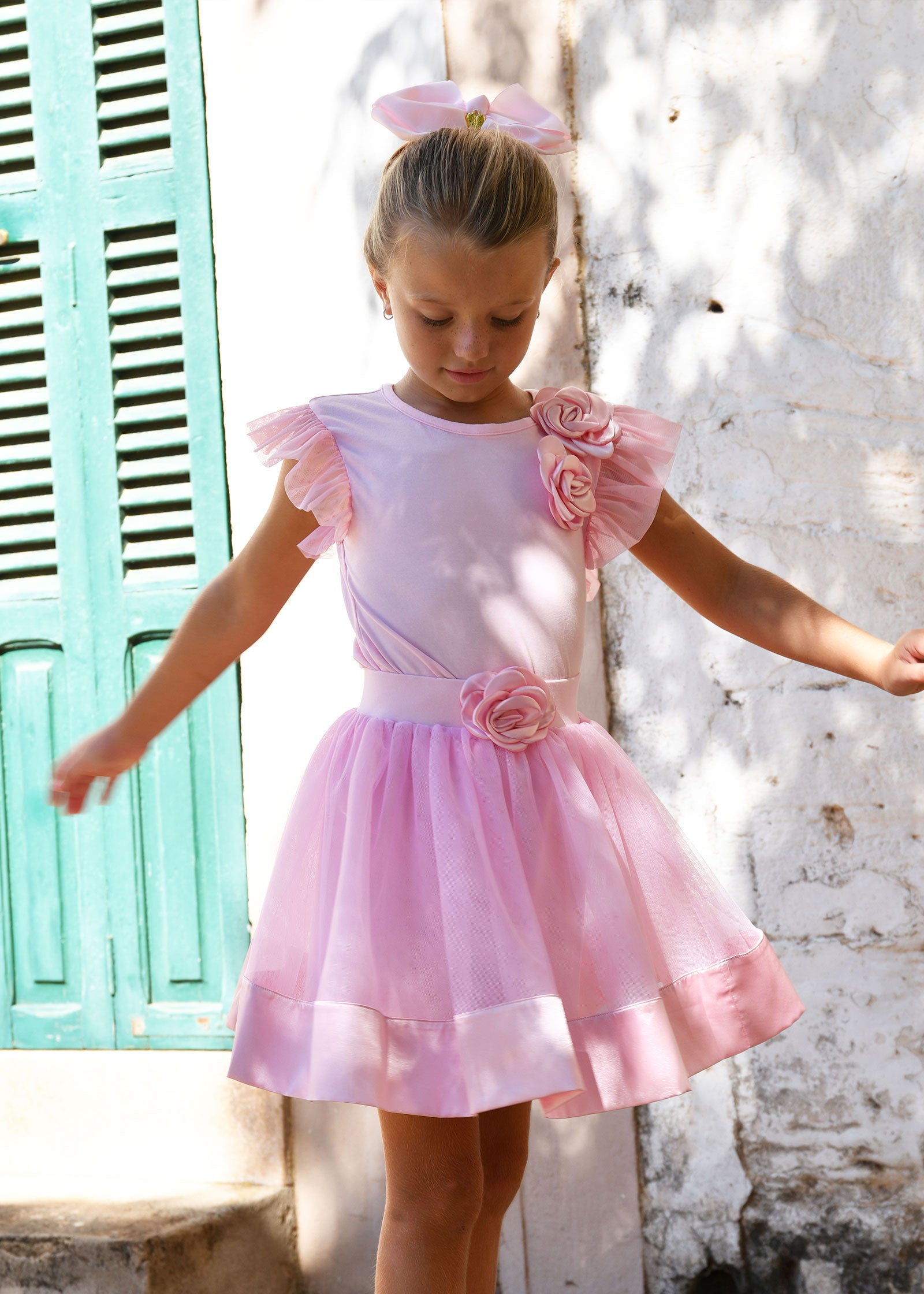 Priscilla Satin Trim Top and Skirt Set Fairy Pink