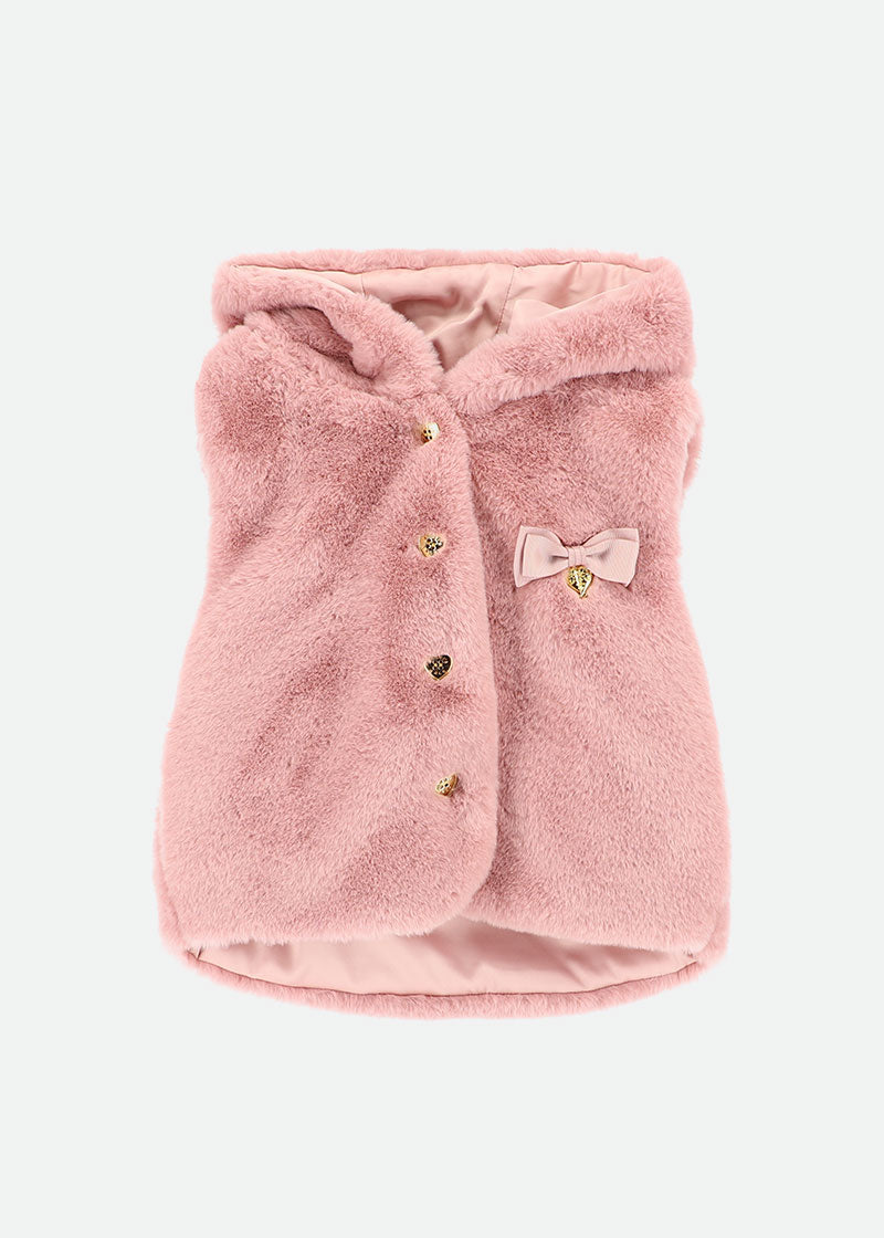 Putney Hooded Fur Gilet Tea Rose