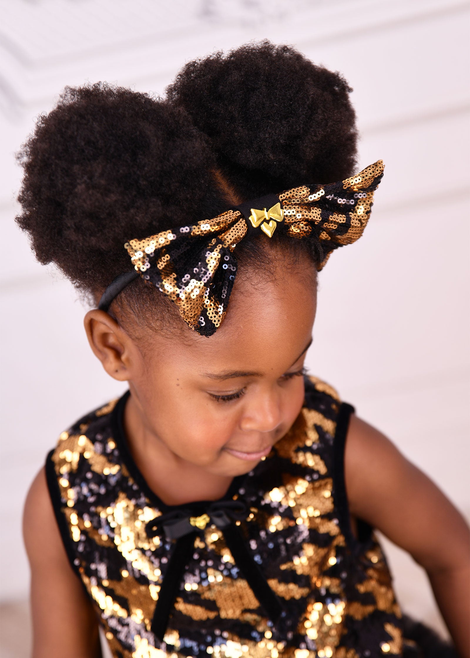 Queenie Houndstooth Sequin Aliceband Black/Gold