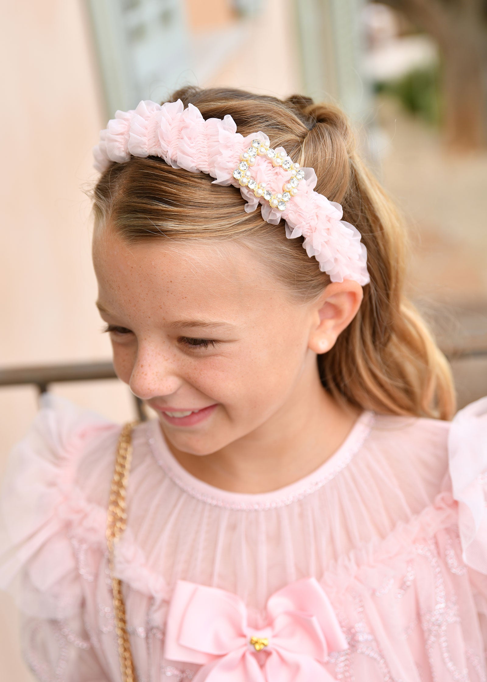 Rae Ruffle Aliceband Peach