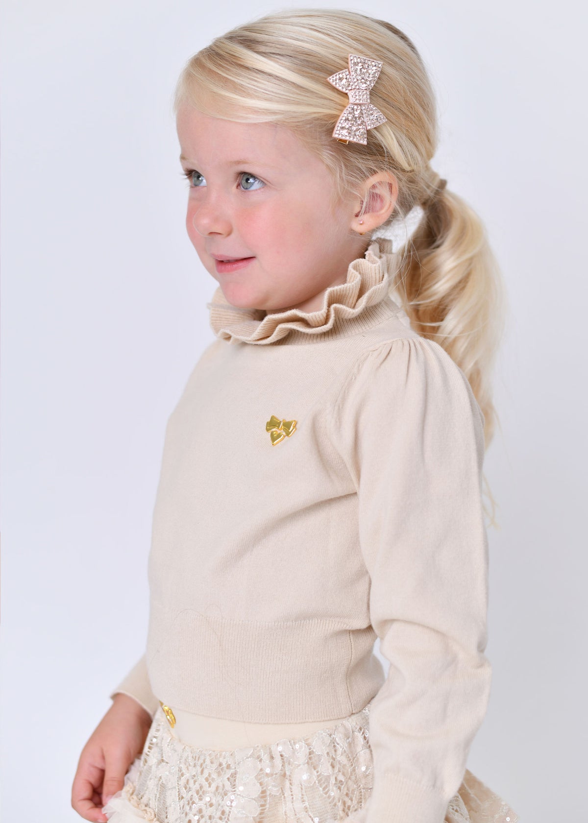 Raffy Ruffle Neck Knitted Jumper Biscuit