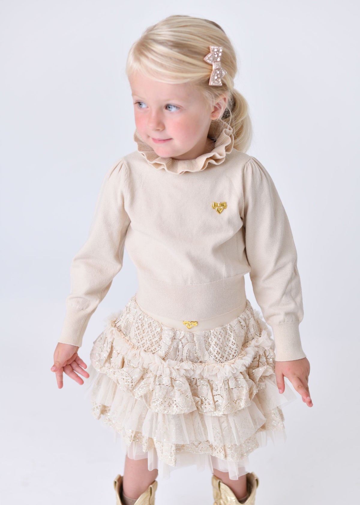 Raffy Ruffle Neck Knitted Jumper Biscuit
