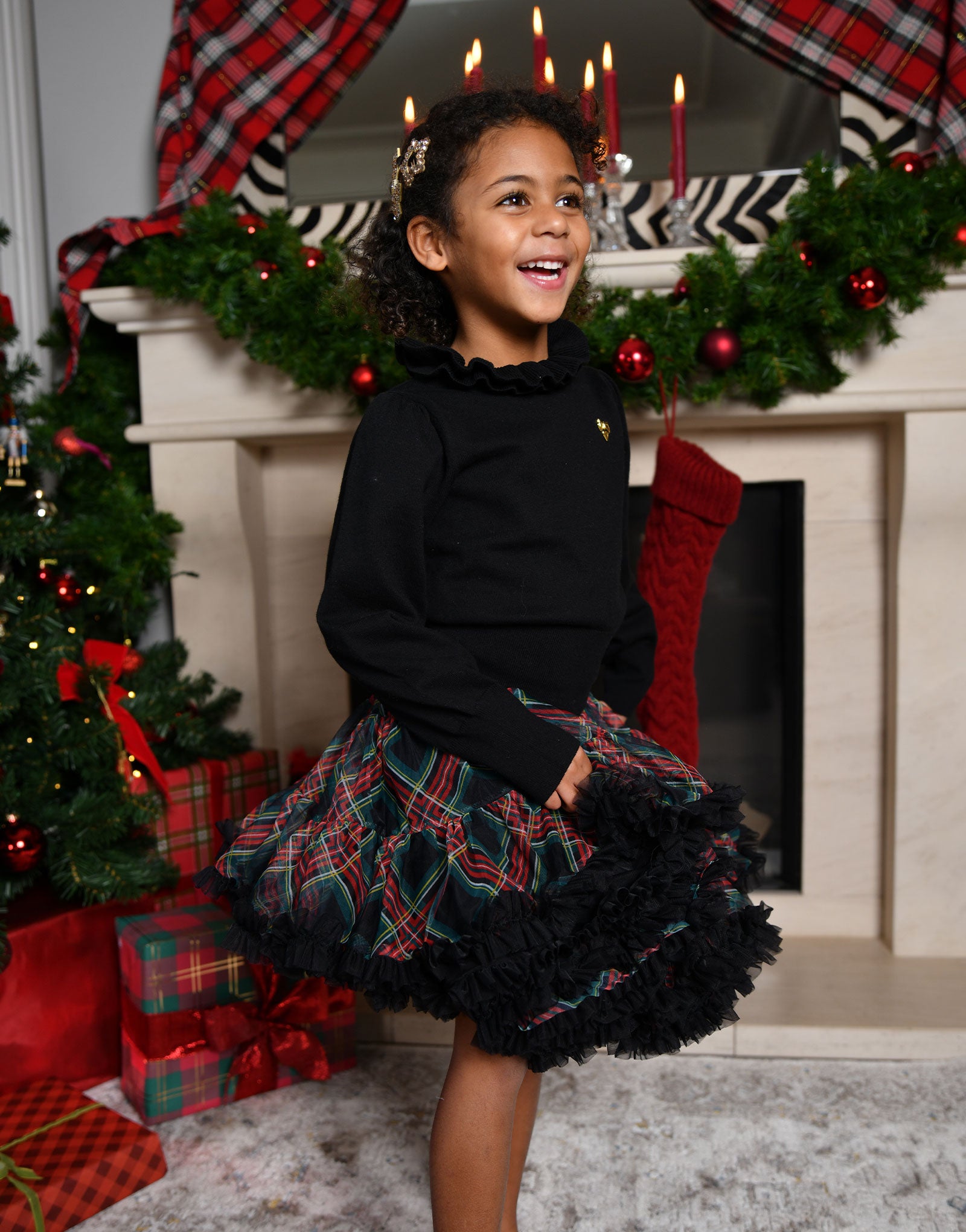 Raffy Ruffle Neck Knitted Jumper Black