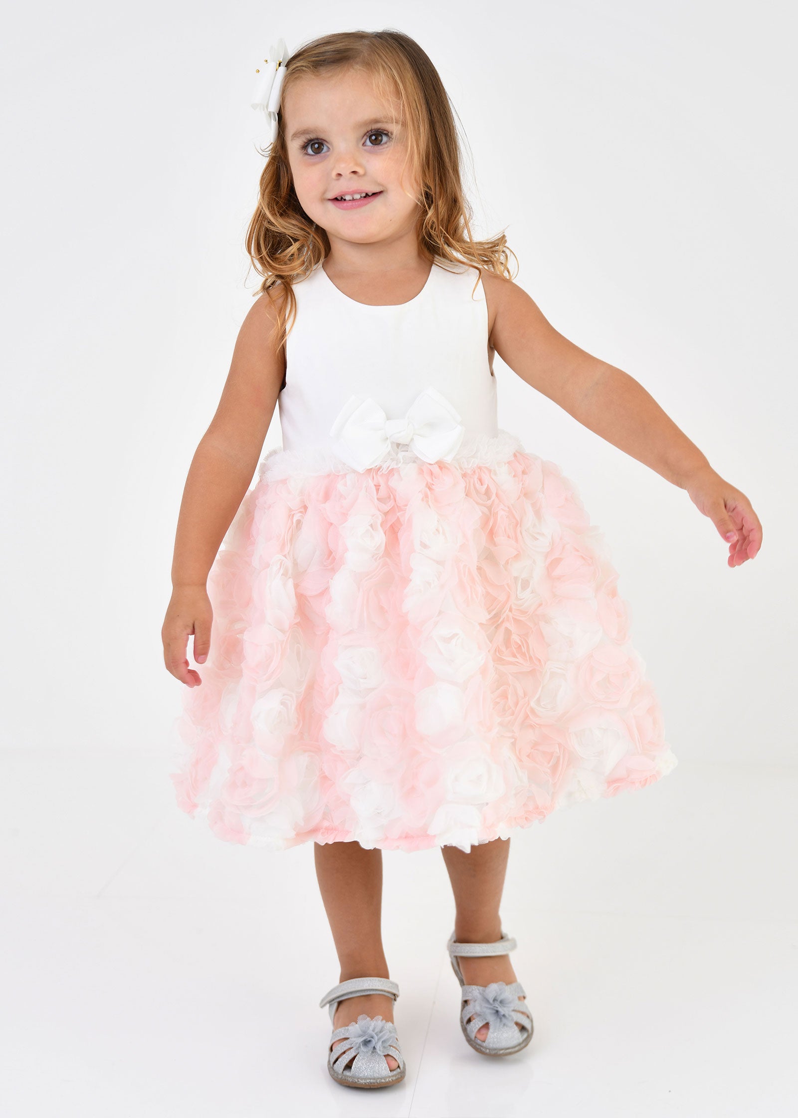 ReeRee 3D Roses Baby Dress Snowdrop/Pink