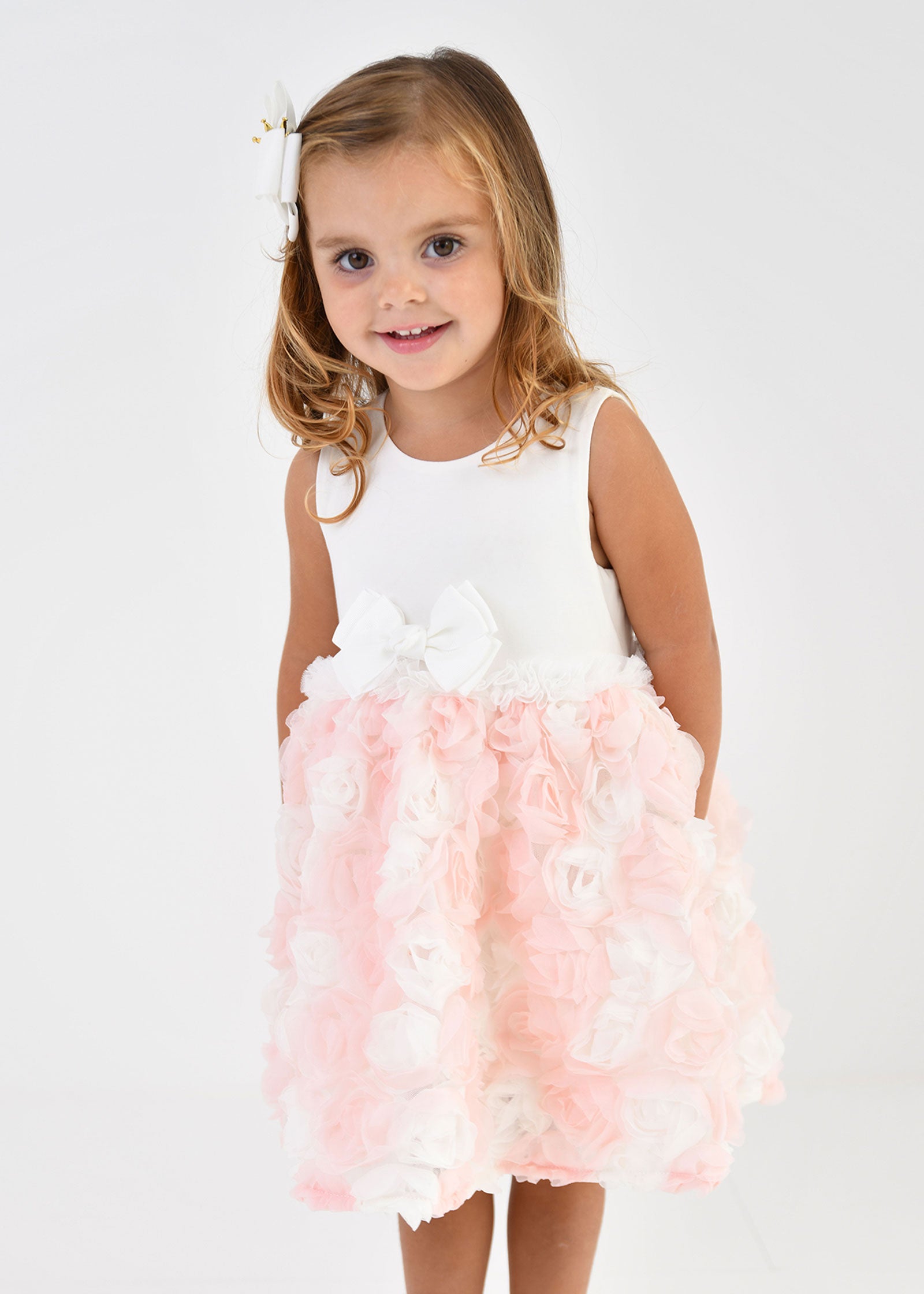 ReeRee 3D Roses Baby Dress Snowdrop/Pink