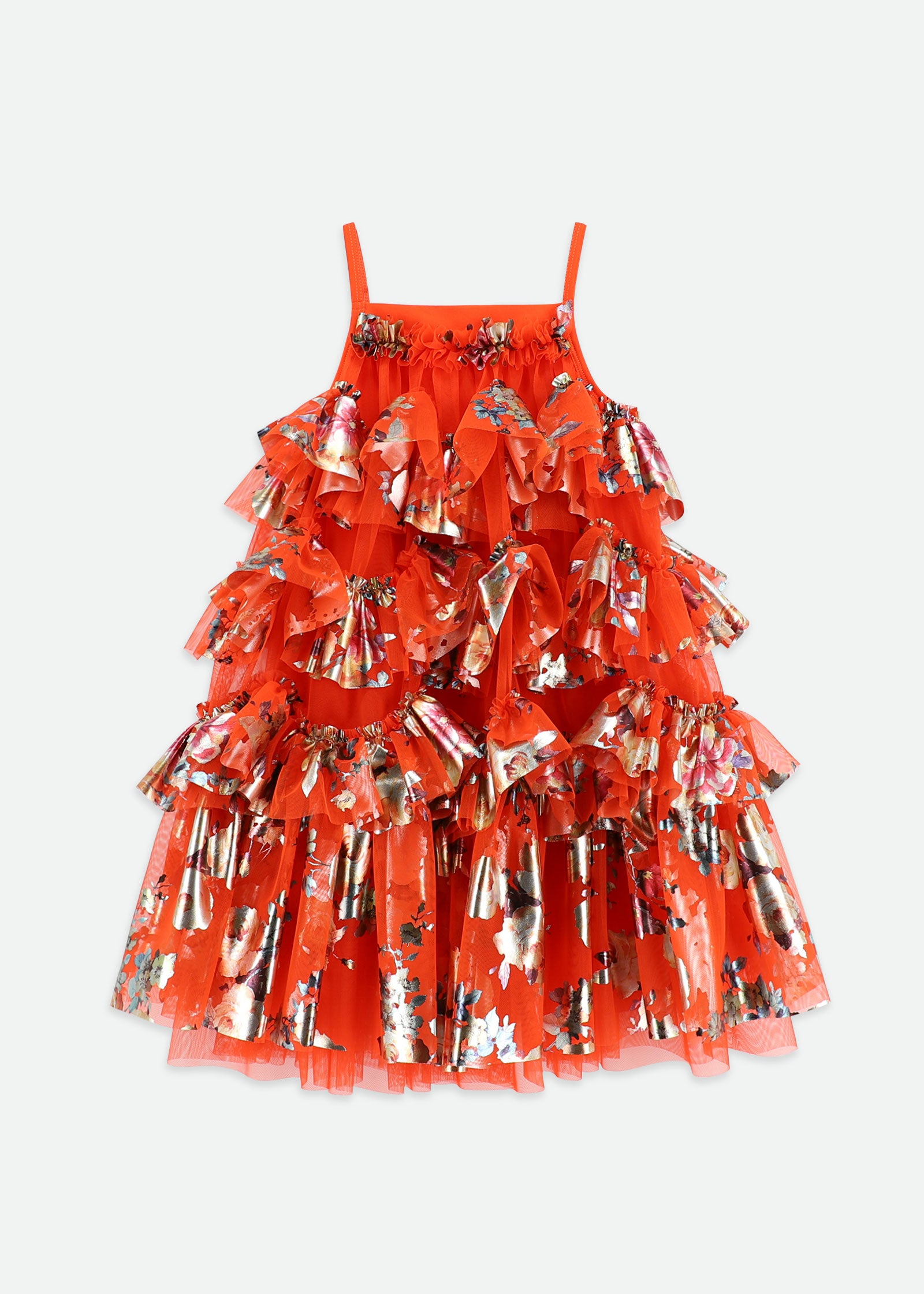 Remi Floral Print Ruffle Dress Tangerine
